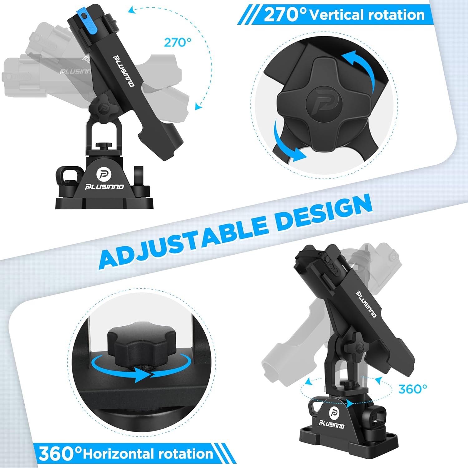 image:imagePLUSINNO 2 in 1 Fishing Rod Holders for Boat Kayak Fishing Rod Holder Fishing Pole Holders for Track Mount Deck Mount Fishing Gear with Fishing Rod Protective Strap Fishing Accessories amp GiftsRod Holder 2 Pack No Tracks