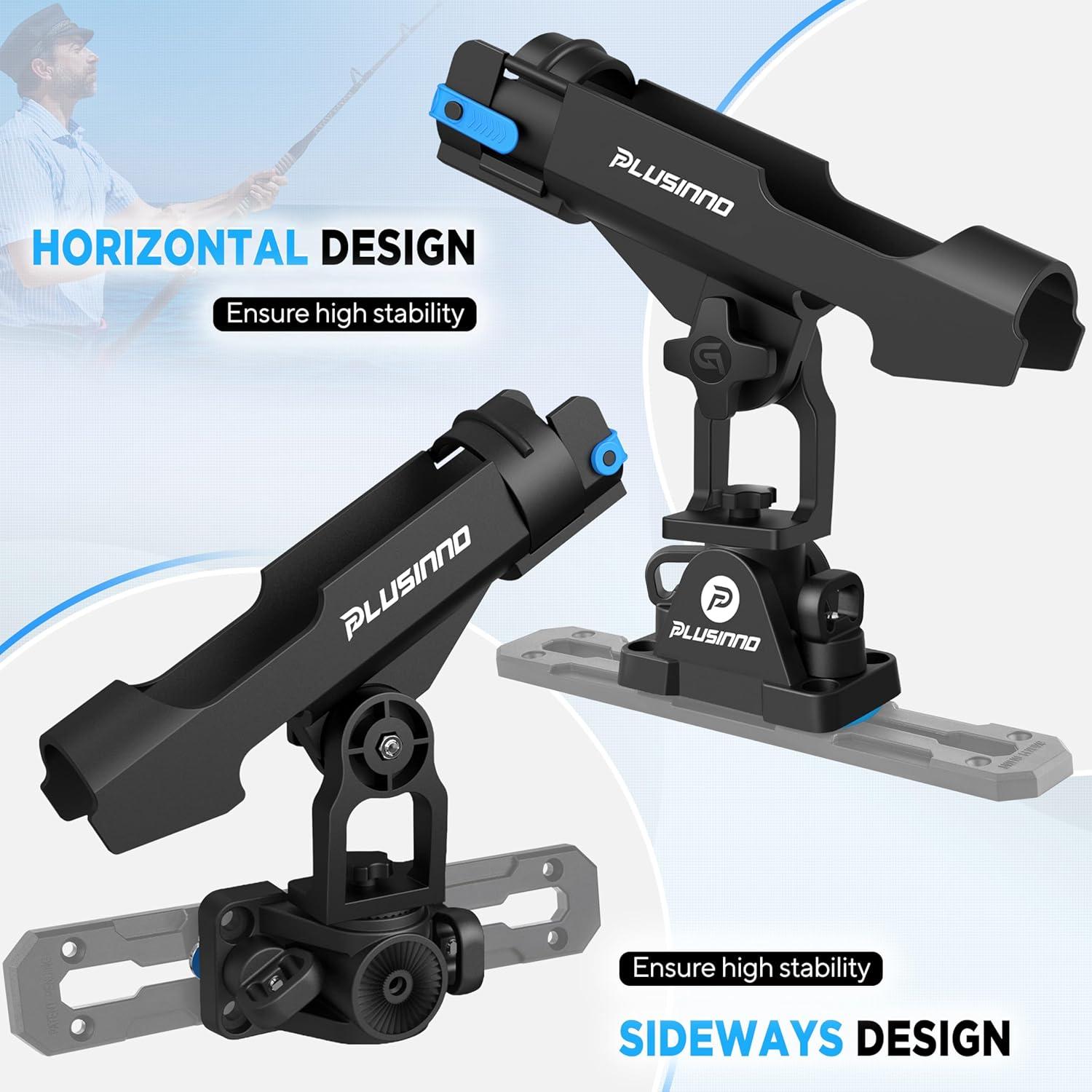 image:imagePLUSINNO 2 in 1 Fishing Rod Holders for Boat Kayak Fishing Rod Holder Fishing Pole Holders for Track Mount Deck Mount Fishing Gear with Fishing Rod Protective Strap Fishing Accessories amp GiftsRod Holder 1 PackNo Track