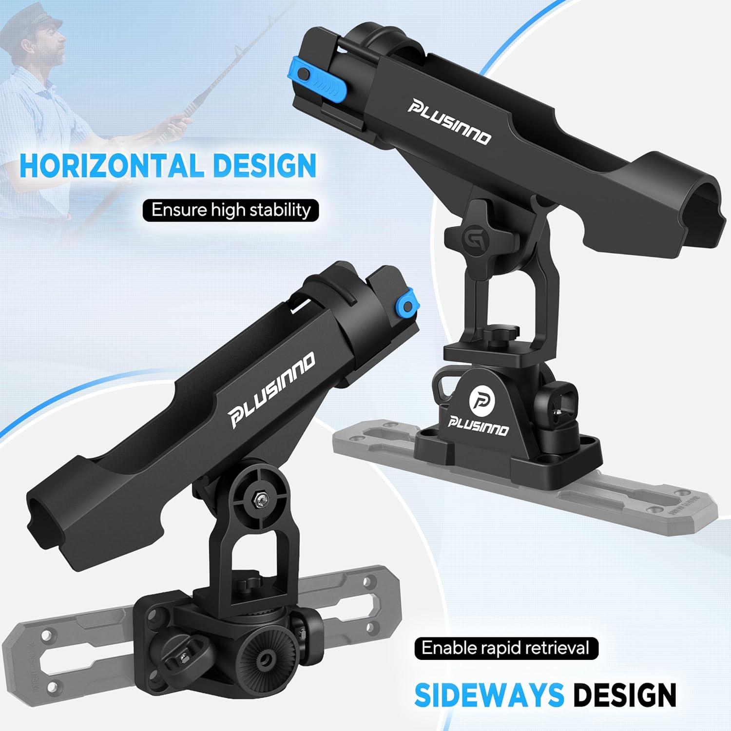 image:imagePLUSINNO 2 in 1 Fishing Rod Holders for Boat Kayak Fishing Rod Holder Fishing Pole Holders for Track Mount Deck Mount Fishing Gear with Fishing Rod Protective Strap Fishing Accessories amp GiftsRod Holder 2 Pack No Tracks