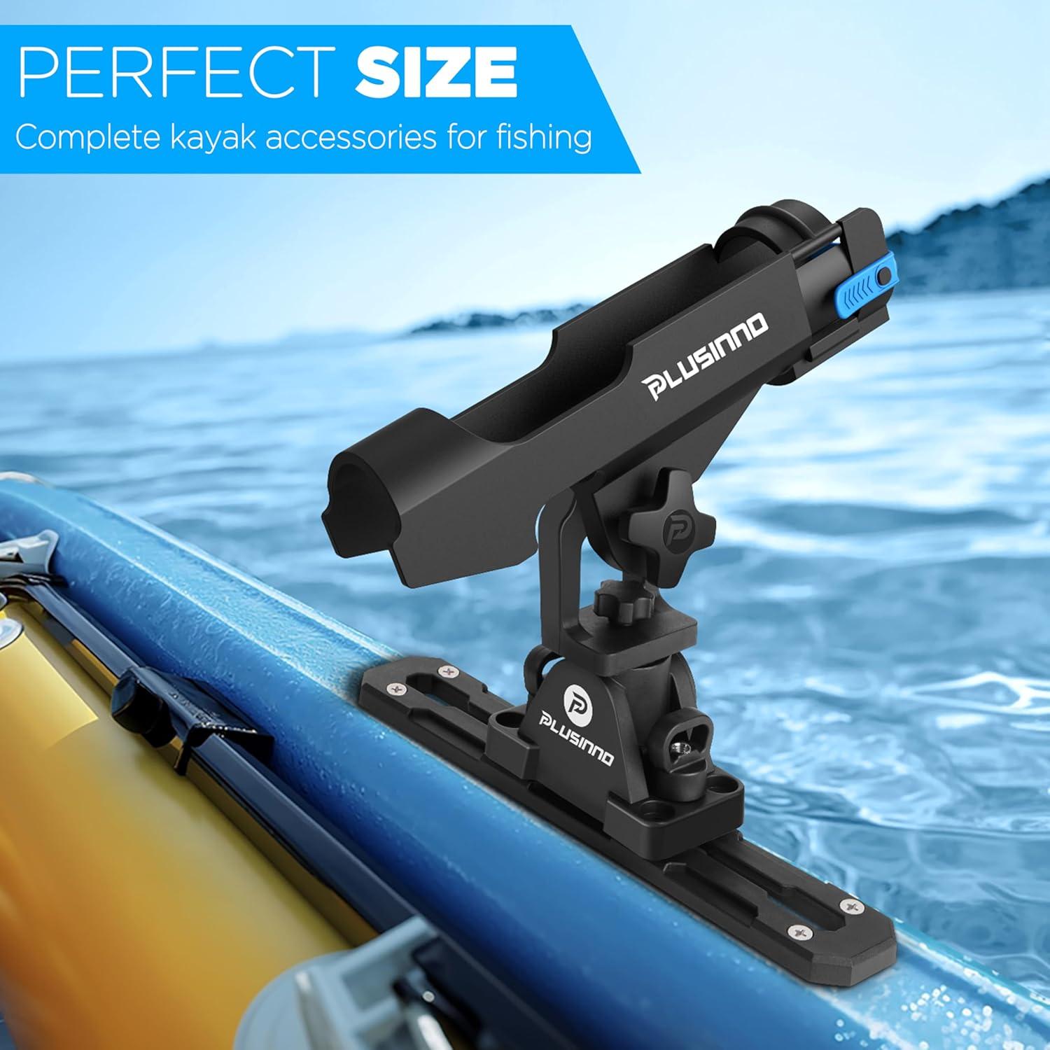 image:imagePLUSINNO 2 in 1 Fishing Rod Holders for Boat Kayak Fishing Rod Holder Fishing Pole Holders for Track Mount Deck Mount Fishing Gear with Fishing Rod Protective Strap Fishing Accessories amp GiftsRod Holder with Track 2 Pack