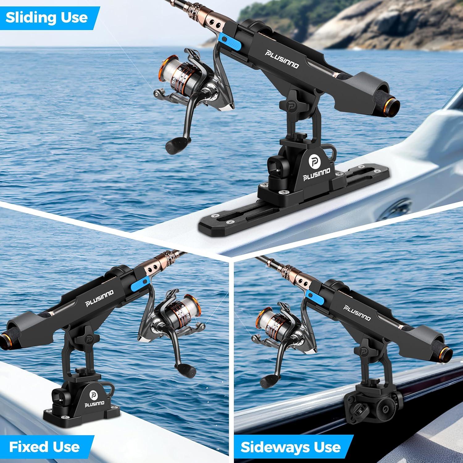 image:imagePLUSINNO 2 in 1 Fishing Rod Holders for Boat Kayak Fishing Rod Holder Fishing Pole Holders for Track Mount Deck Mount Fishing Gear with Fishing Rod Protective Strap Fishing Accessories amp GiftsRod Holder 2 Pack No Tracks