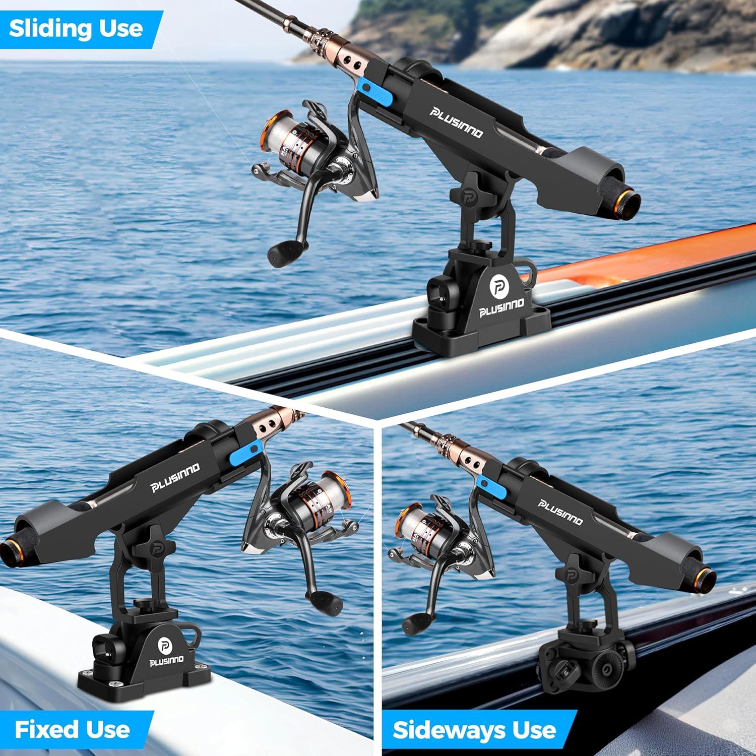 image:imagePLUSINNO 2 in 1 Fishing Rod Holders for Boat Kayak Fishing Rod Holder Fishing Pole Holders for Track Mount Deck Mount Fishing Gear with Fishing Rod Protective Strap Fishing Accessories amp GiftsRod Holder 1 PackNo Track