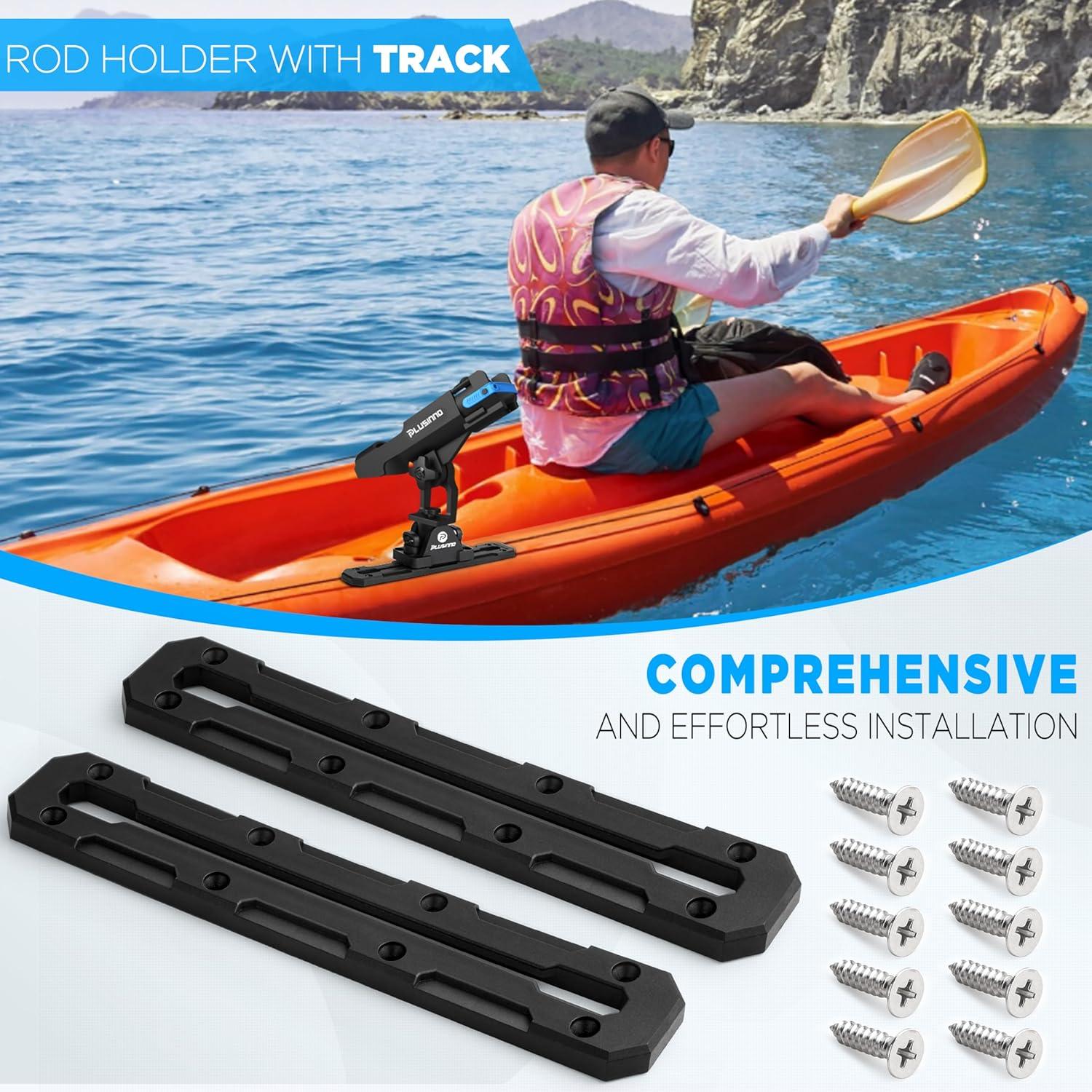 image:imagePLUSINNO 2 in 1 Fishing Rod Holders for Boat Kayak Fishing Rod Holder Fishing Pole Holders for Track Mount Deck Mount Fishing Gear with Fishing Rod Protective Strap Fishing Accessories amp GiftsRod Holder with Track 2 Pack