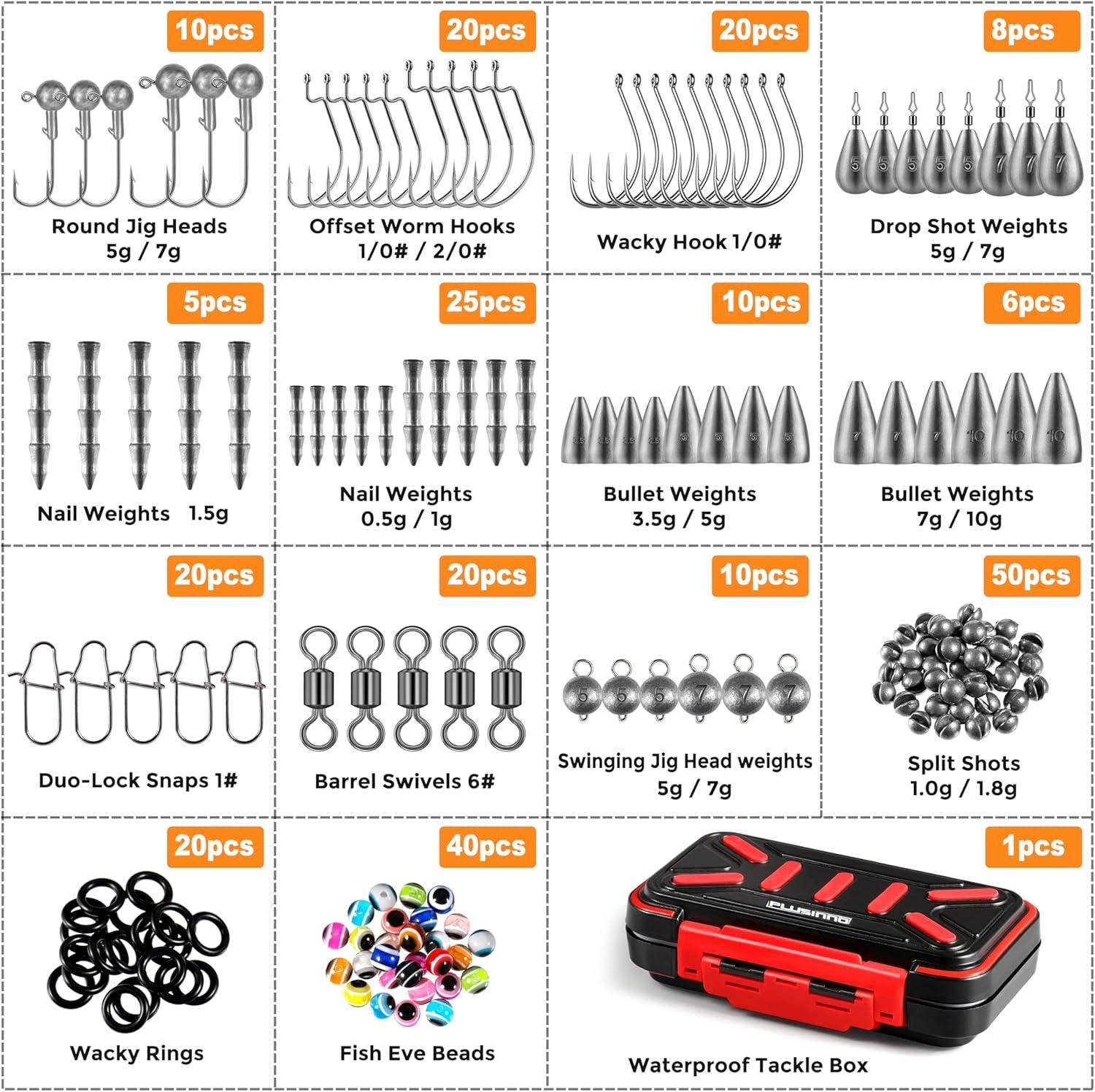 image:imagePLUSINNO 264397pcs Fishing Accessories Kit Organized Fishing Tackle Box with Tackle Included Fishing Hooks Fishing Weights Sinkers Swivels Beads Fishing Gear Set Equipment for Bass Trout264pcs Fishing Accessories Kit