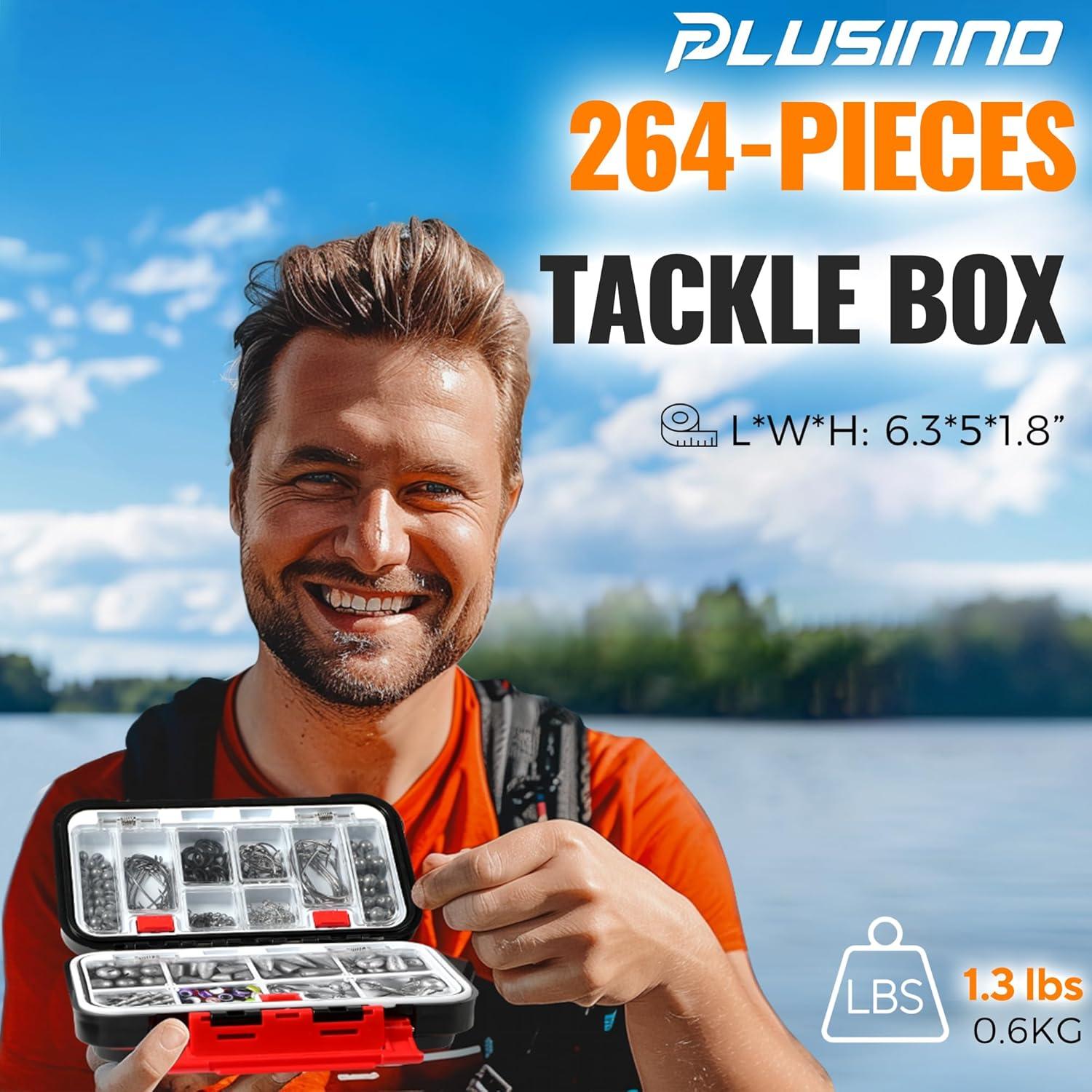 image:imagePLUSINNO 264397pcs Fishing Accessories Kit Organized Fishing Tackle Box with Tackle Included Fishing Hooks Fishing Weights Sinkers Swivels Beads Fishing Gear Set Equipment for Bass Trout264pcs Fishing Accessories Kit