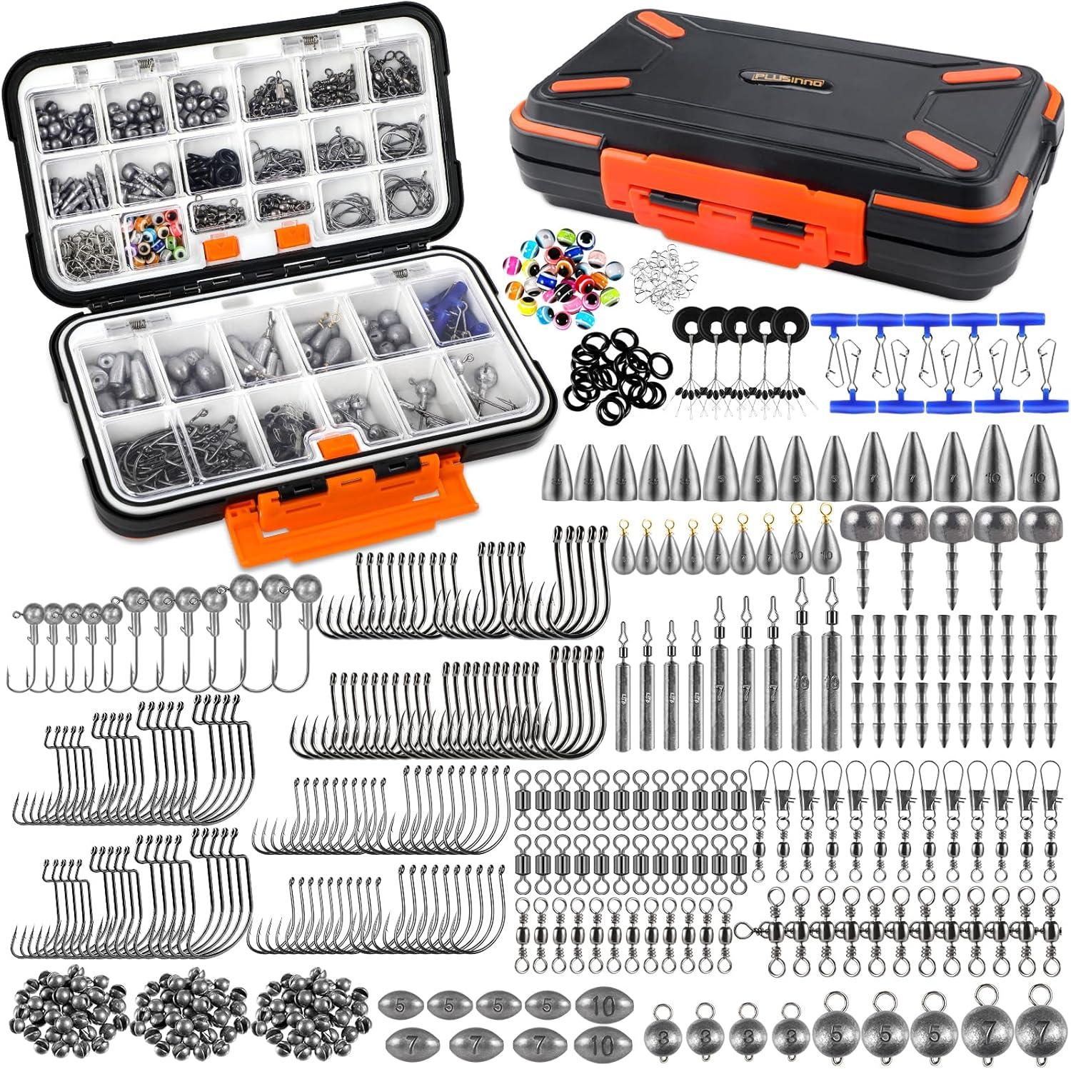 image:imagePLUSINNO 264397pcs Fishing Accessories Kit Organized Fishing Tackle Box with Tackle Included Fishing Hooks Fishing Weights Sinkers Swivels Beads Fishing Gear Set Equipment for Bass Trout397pcs Fishing Accessories Kit