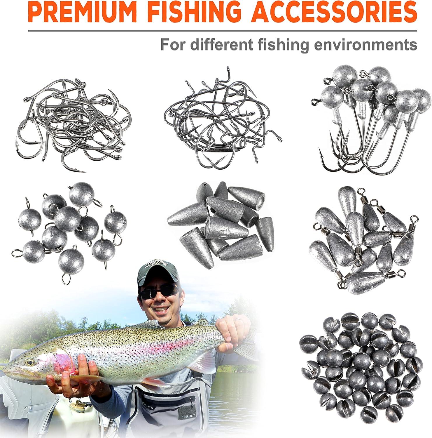 image:imagePLUSINNO 264397pcs Fishing Accessories Kit Organized Fishing Tackle Box with Tackle Included Fishing Hooks Fishing Weights Sinkers Swivels Beads Fishing Gear Set Equipment for Bass Trout264pcs Fishing Accessories Kit