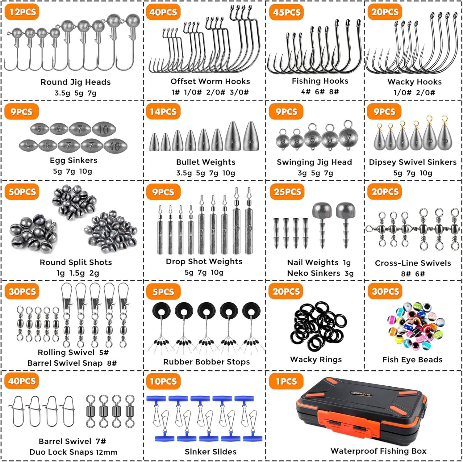 image:imagePLUSINNO 264397pcs Fishing Accessories Kit Organized Fishing Tackle Box with Tackle Included Fishing Hooks Fishing Weights Sinkers Swivels Beads Fishing Gear Set Equipment for Bass Trout397pcs Fishing Accessories Kit