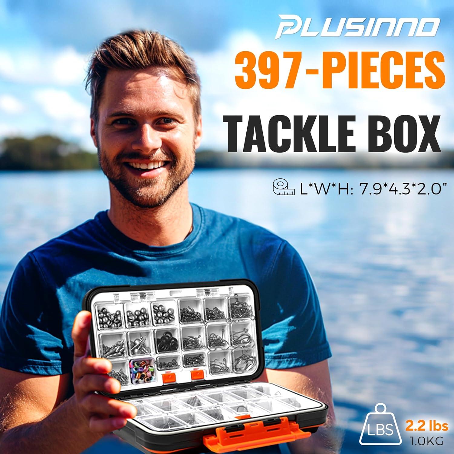image:imagePLUSINNO 264397pcs Fishing Accessories Kit Organized Fishing Tackle Box with Tackle Included Fishing Hooks Fishing Weights Sinkers Swivels Beads Fishing Gear Set Equipment for Bass Trout397pcs Fishing Accessories Kit