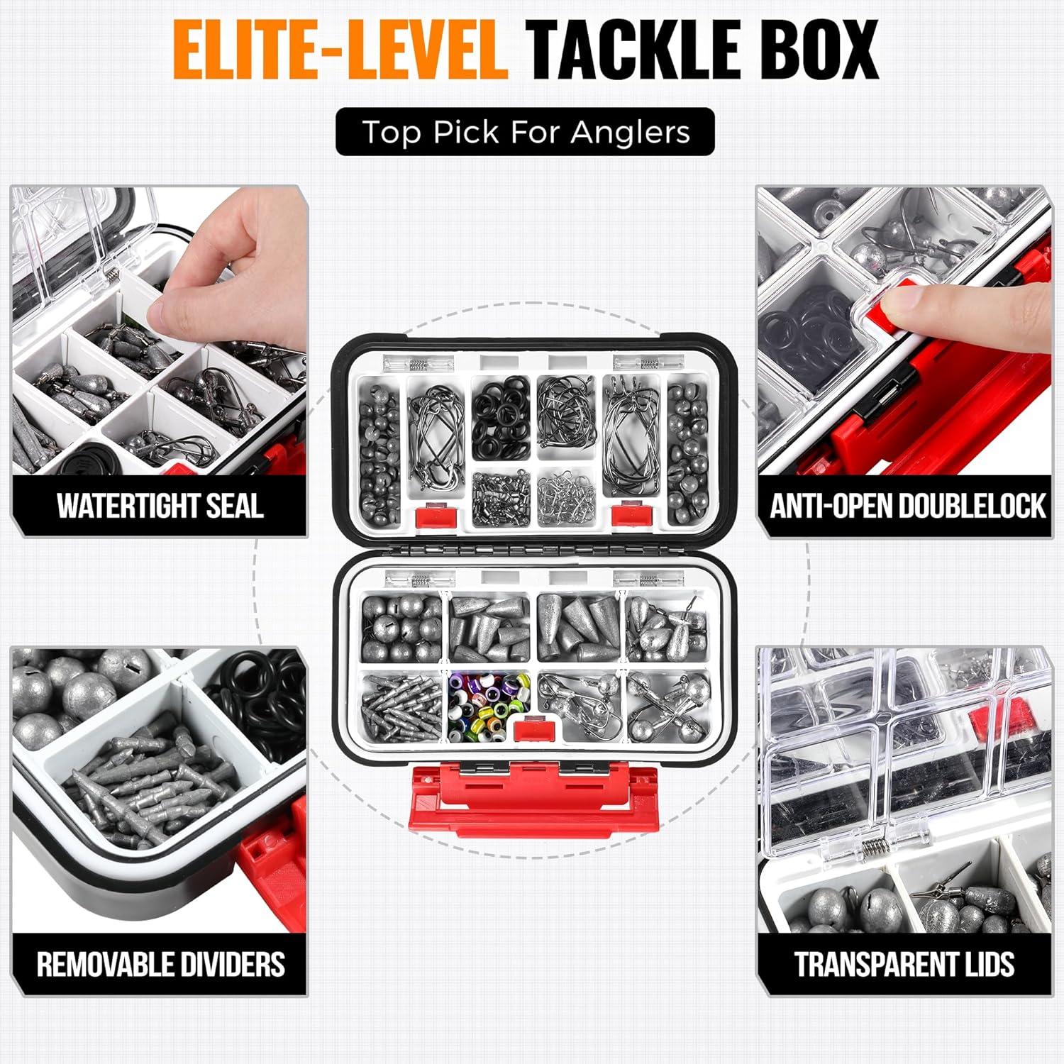 image:imagePLUSINNO 264397pcs Fishing Accessories Kit Organized Fishing Tackle Box with Tackle Included Fishing Hooks Fishing Weights Sinkers Swivels Beads Fishing Gear Set Equipment for Bass Trout264pcs Fishing Accessories Kit