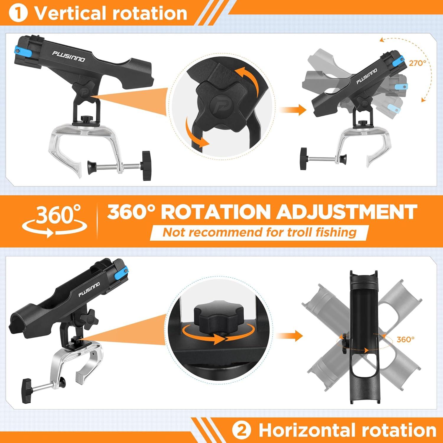image:imagePLUSINNO Fishing Boat Rods Holder Large Clamp Opening 360 Degree Adjustable Fishing Rod Racks Folding HolderRH20 MAX OPENING 197 inch 2PACK