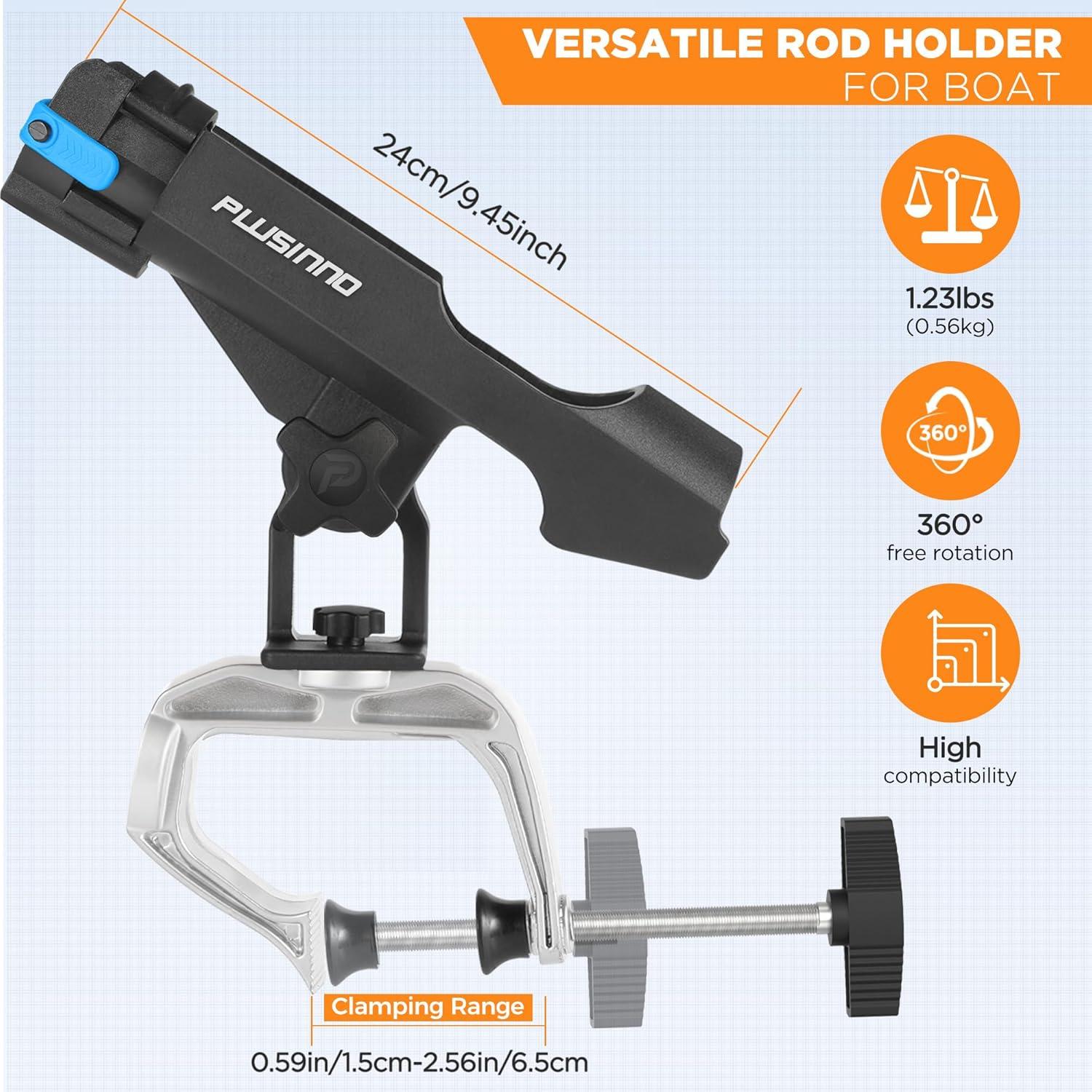 image:imagePLUSINNO Fishing Boat Rods Holder Large Clamp Opening 360 Degree Adjustable Fishing Rod Racks Folding HolderRH20 MAX OPENING197 inch 4Pack