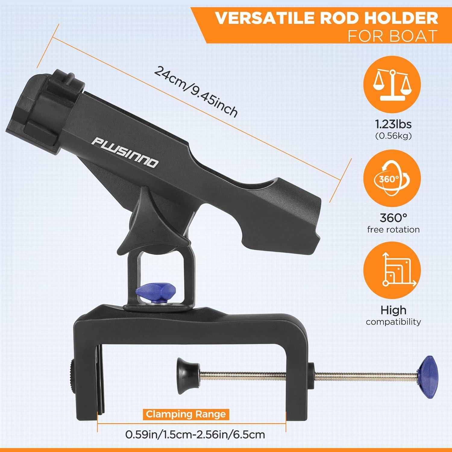 image:imagePLUSINNO Fishing Boat Rods Holder Large Clamp Opening 360 Degree Adjustable Fishing Rod Racks Folding HolderRH30 MAX OPENING 475 inch 1Pack