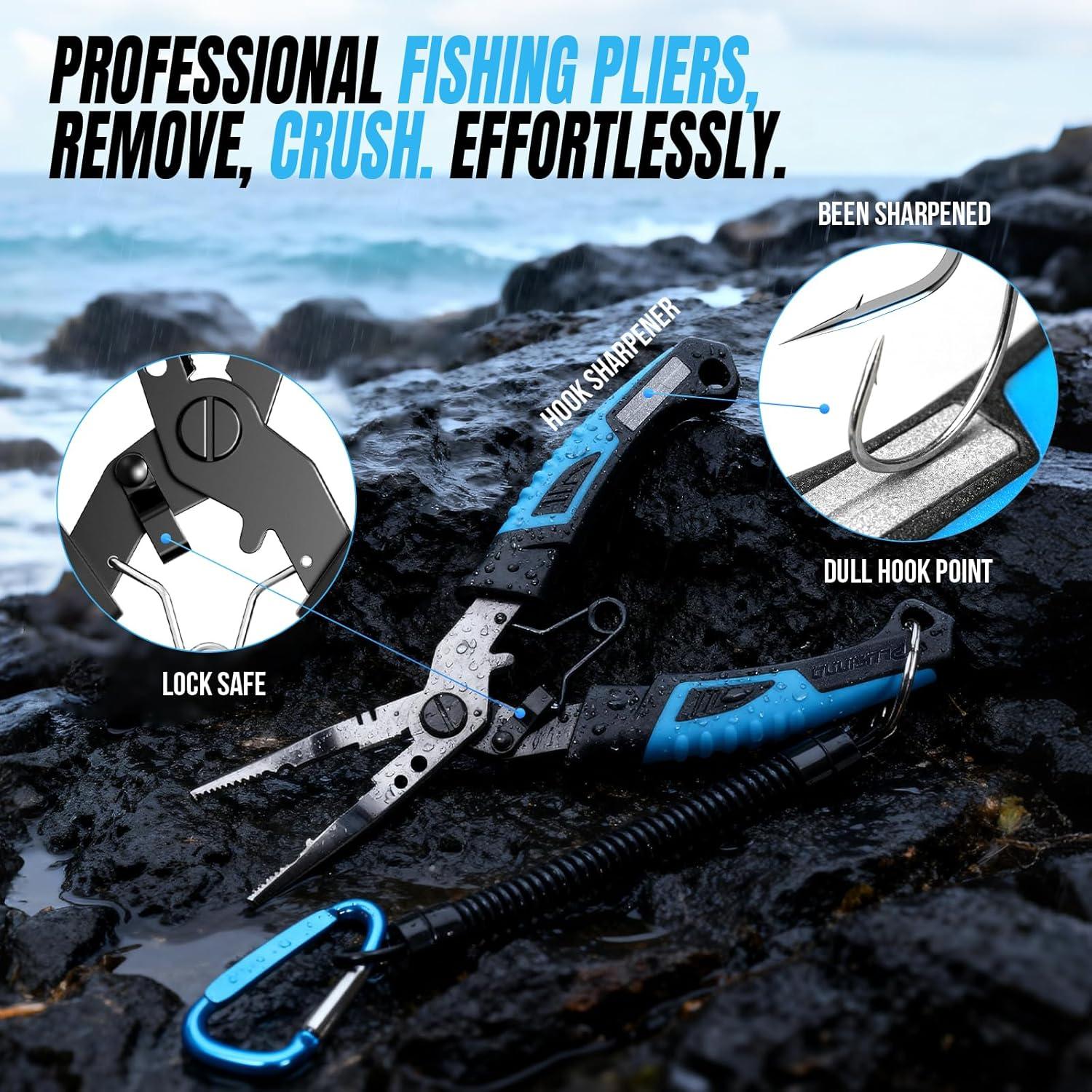 image:imagePLUSINNO Fishing Gear Fishing Tools 7PCS Fishing Accessories Corrosion Resistant Fishing Pliers Kit Fishing Knife Floating Fish Lip Gripper Fishing Gifts for Men Gifts for Fishermen