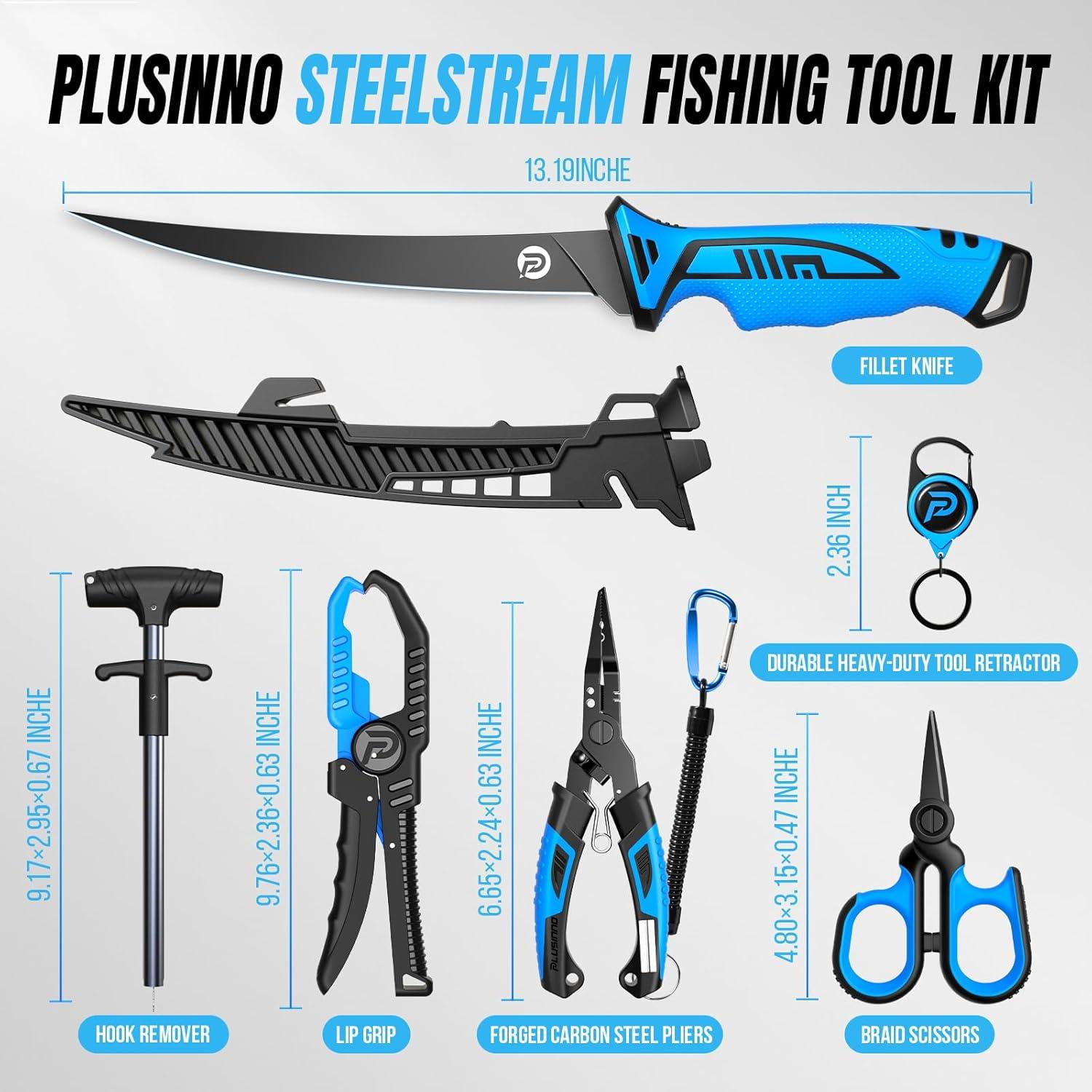 image:imagePLUSINNO Fishing Gear Fishing Tools 7PCS Fishing Accessories Corrosion Resistant Fishing Pliers Kit Fishing Knife Floating Fish Lip Gripper Fishing Gifts for Men Gifts for Fishermen