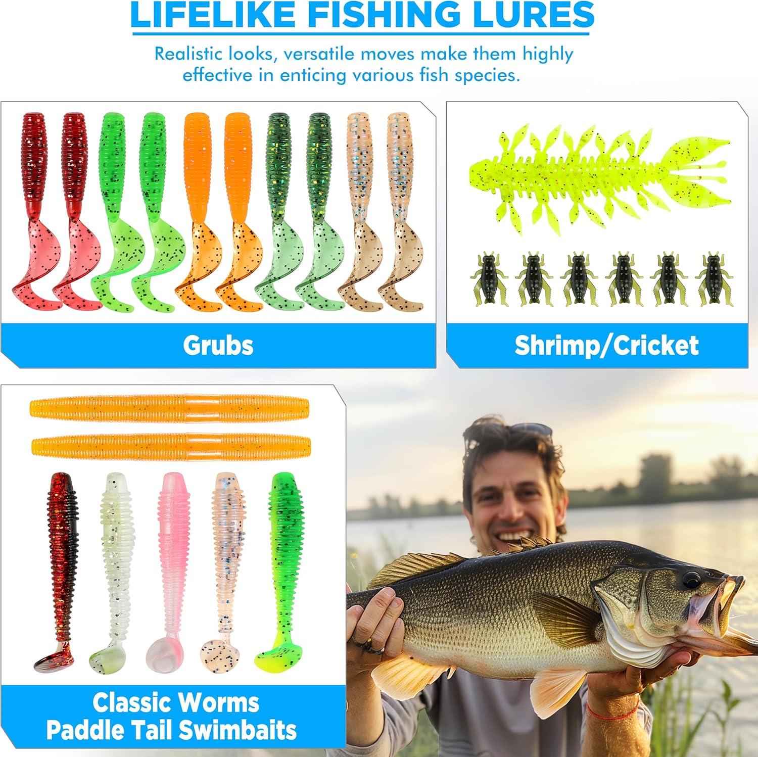 image:imagePLUSINNO Fishing Lures 137Pcs Tackle Box with Tackle Included Crankbaits Spoon Hooks Weights amp Other Accessories Fishing Bait Lure Gear Kit Gift for Men Bass Freshwater