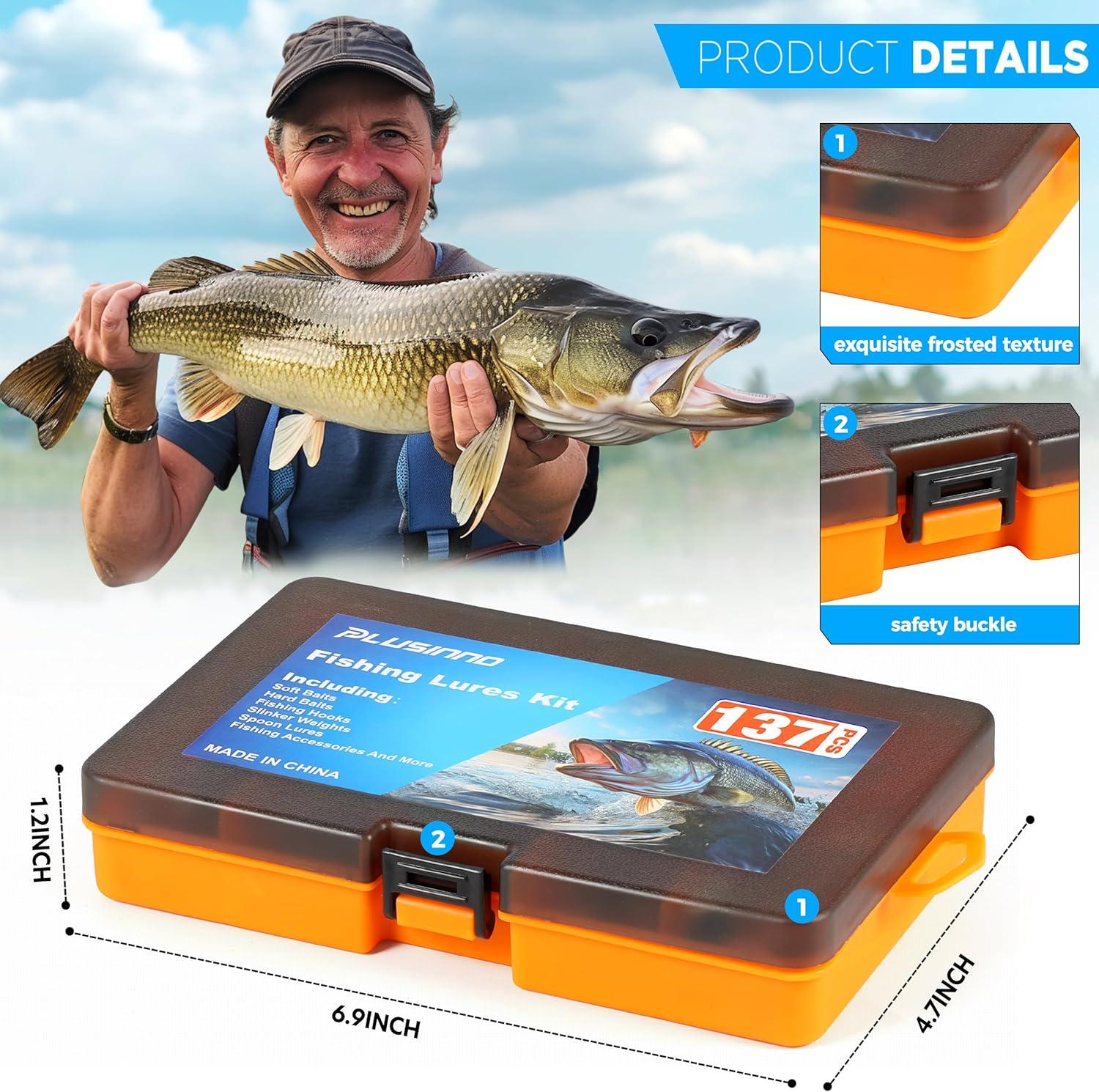 image:imagePLUSINNO Fishing Lures 137Pcs Tackle Box with Tackle Included Crankbaits Spoon Hooks Weights amp Other Accessories Fishing Bait Lure Gear Kit Gift for Men Bass Freshwater