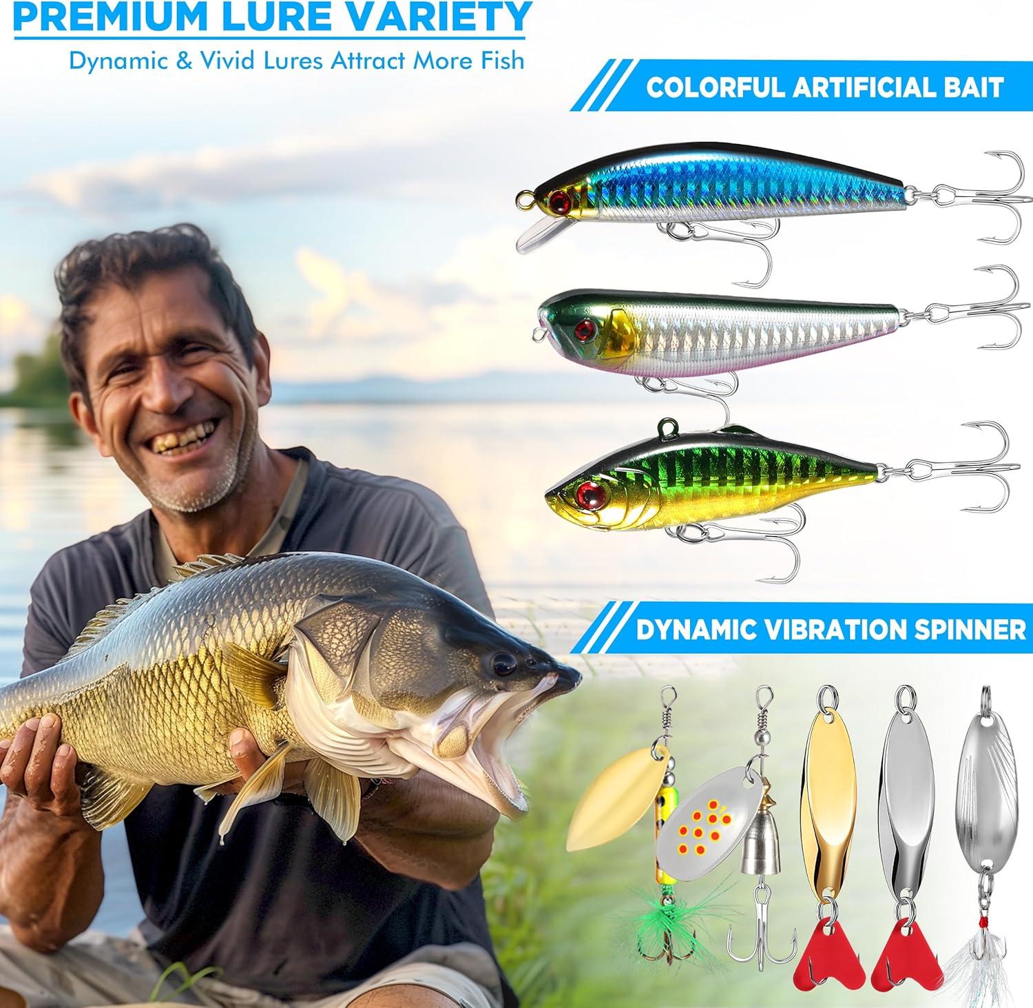 image:imagePLUSINNO Fishing Lures 137Pcs Tackle Box with Tackle Included Crankbaits Spoon Hooks Weights amp Other Accessories Fishing Bait Lure Gear Kit Gift for Men Bass Freshwater