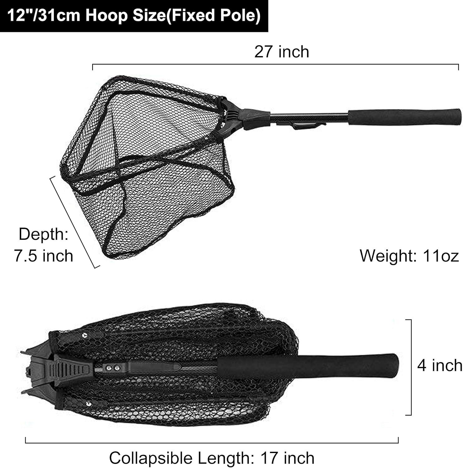 image:imagePLUSINNO Fishing Net Fish Floating Landing Net Kayak Nets with Fixed Foldable Telescopic Pole Handle Bass Trout Fishing Nets with Nylon Mesh for Pond Lake River Fishing Gear Gifts for Men Anglers11830cm Hoop Size 08M BlackNot Extendable