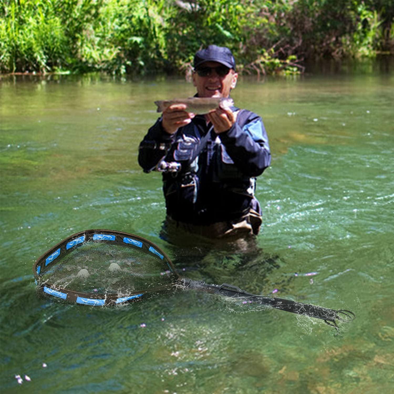image:imagePLUSINNO Fishing Net Fish Floating Landing Net Kayak Nets with Fixed Foldable Telescopic Pole Handle Bass Trout Fishing Nets with Nylon Mesh for Pond Lake River Fishing Gear Gifts for Men Anglers19750cm Hoop Size 15M BlueExtendable