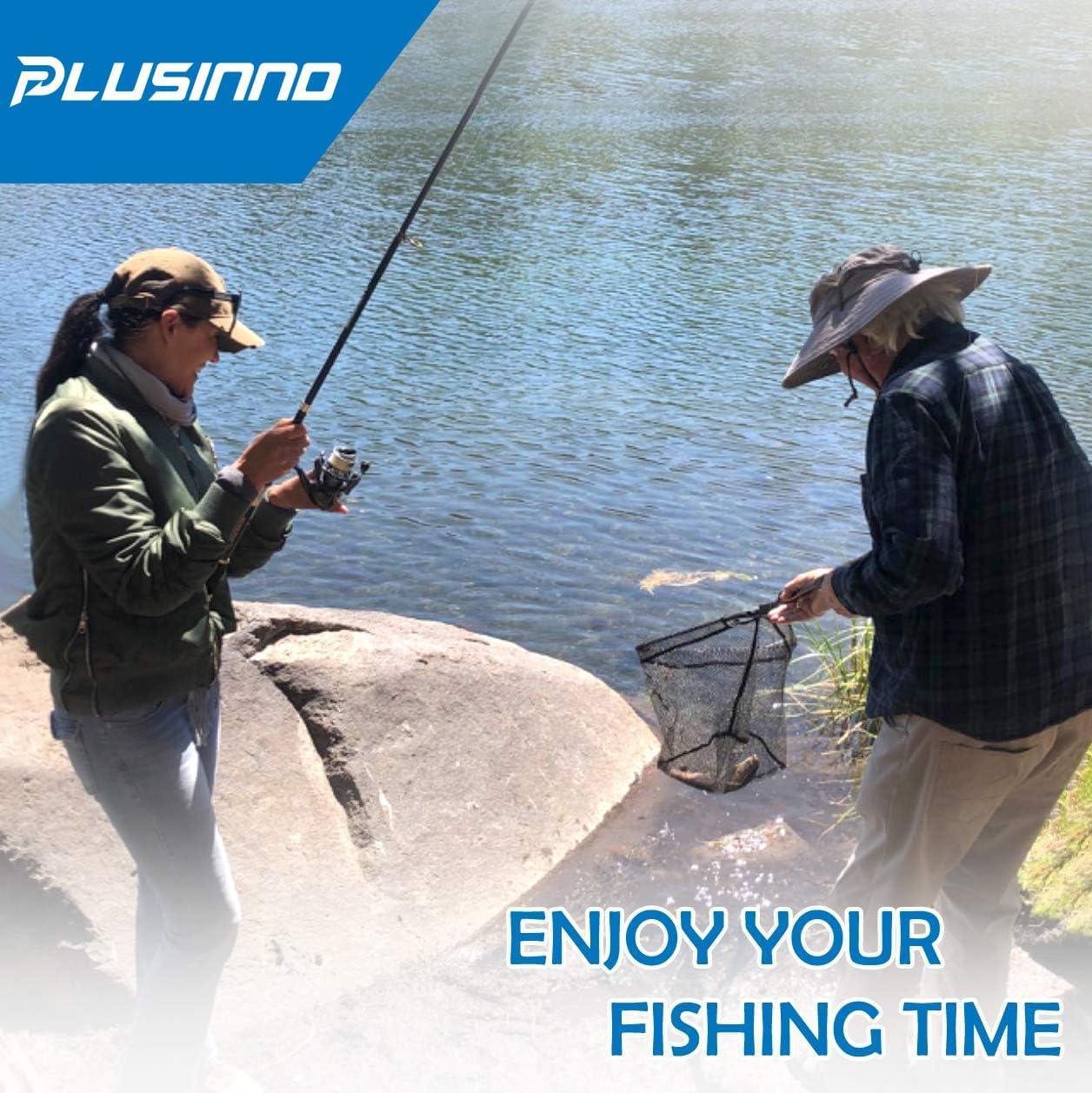 image:imagePLUSINNO Fishing Net Fish Floating Landing Net Kayak Nets with Fixed Foldable Telescopic Pole Handle Bass Trout Fishing Nets with Nylon Mesh for Pond Lake River Fishing Gear Gifts for Men Anglers1640cm Hoop Size Telescopic Pole