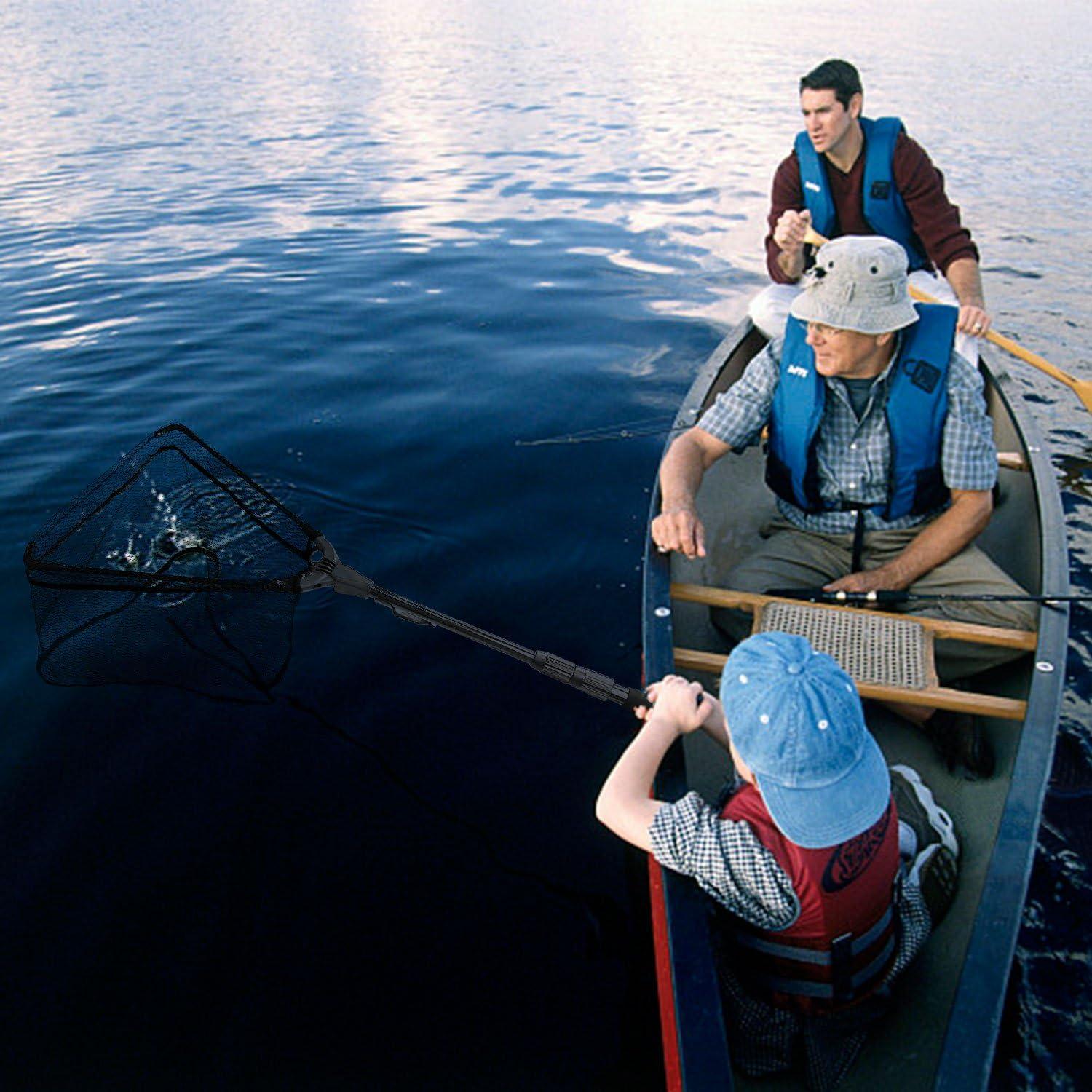 image:imagePLUSINNO Fishing Net Fish Floating Landing Net Kayak Nets with Fixed Foldable Telescopic Pole Handle Bass Trout Fishing Nets with Nylon Mesh for Pond Lake River Fishing Gear Gifts for Men Anglers16241cm Hoop Size Telescopic Pole