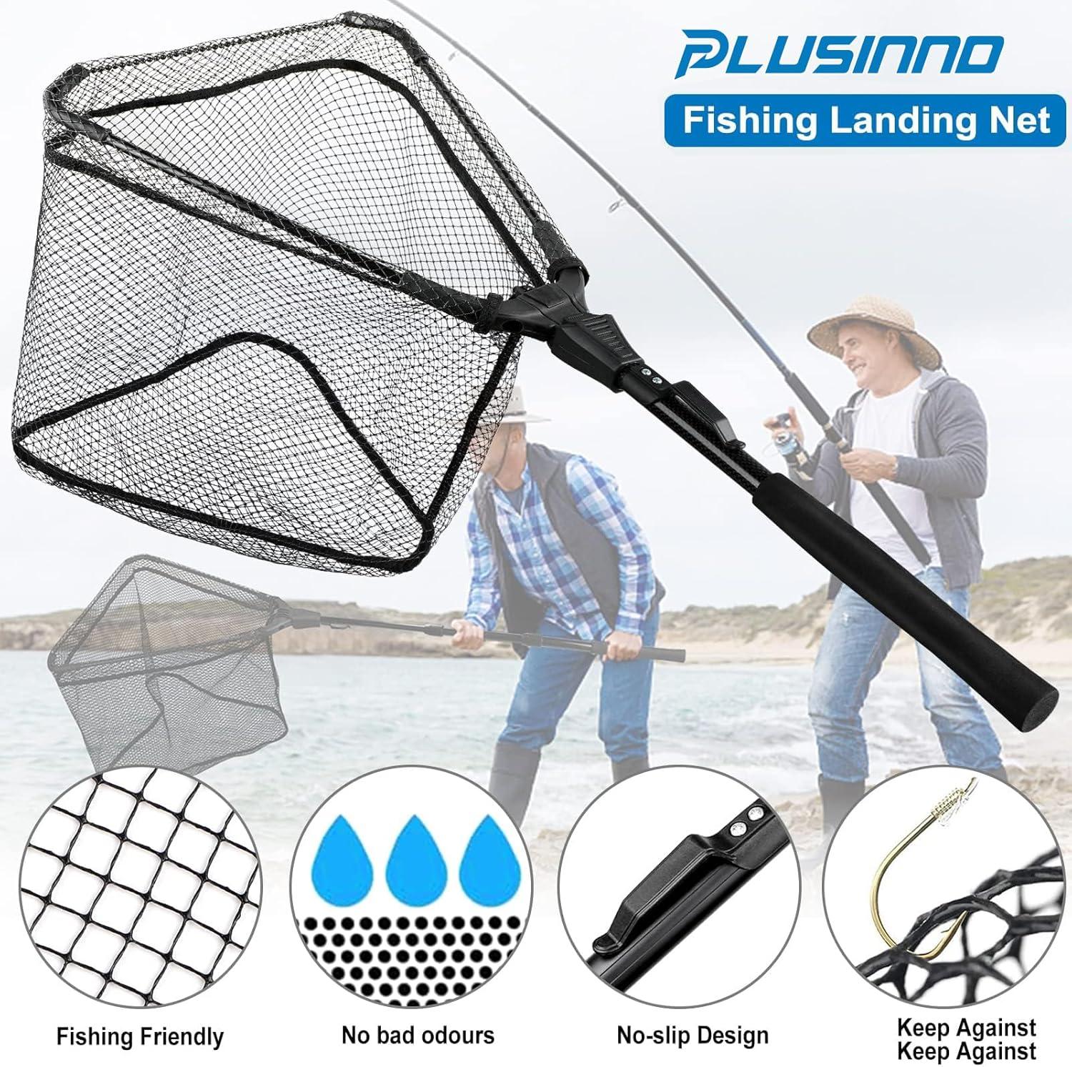 image:imagePLUSINNO Fishing Net Fish Floating Landing Net Kayak Nets with Fixed Foldable Telescopic Pole Handle Bass Trout Fishing Nets with Nylon Mesh for Pond Lake River Fishing Gear Gifts for Men Anglers11830cm Hoop Size 08M BlackNot Extendable