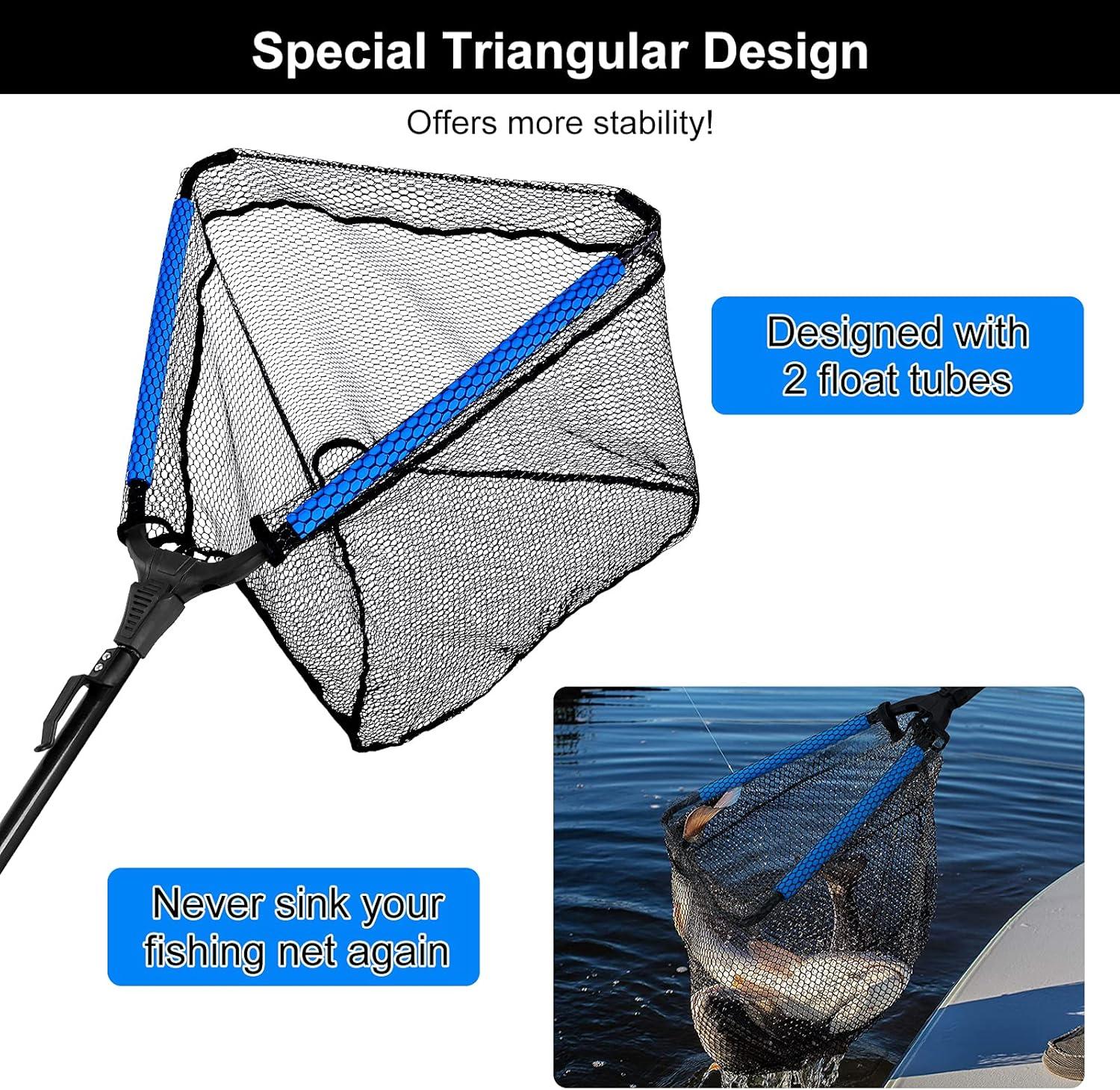image:imagePLUSINNO Fishing Net Fish Floating Landing Net Kayak Nets with Fixed Foldable Telescopic Pole Handle Bass Trout Fishing Nets with Nylon Mesh for Pond Lake River Fishing Gear Gifts for Men Anglers19750cm Hoop Size 15MExtendable