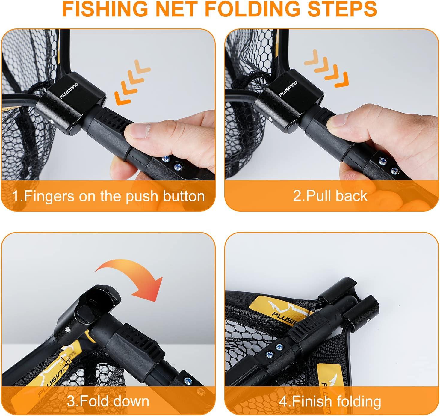 image:imagePLUSINNO Fishing Net Fish Floating Landing Net Kayak Nets with Fixed Foldable Telescopic Pole Handle Bass Trout Fishing Nets with Nylon Mesh for Pond Lake River Fishing Gear Gifts for Men Anglers19750cm Hoop Size 15M OrangeExtendable