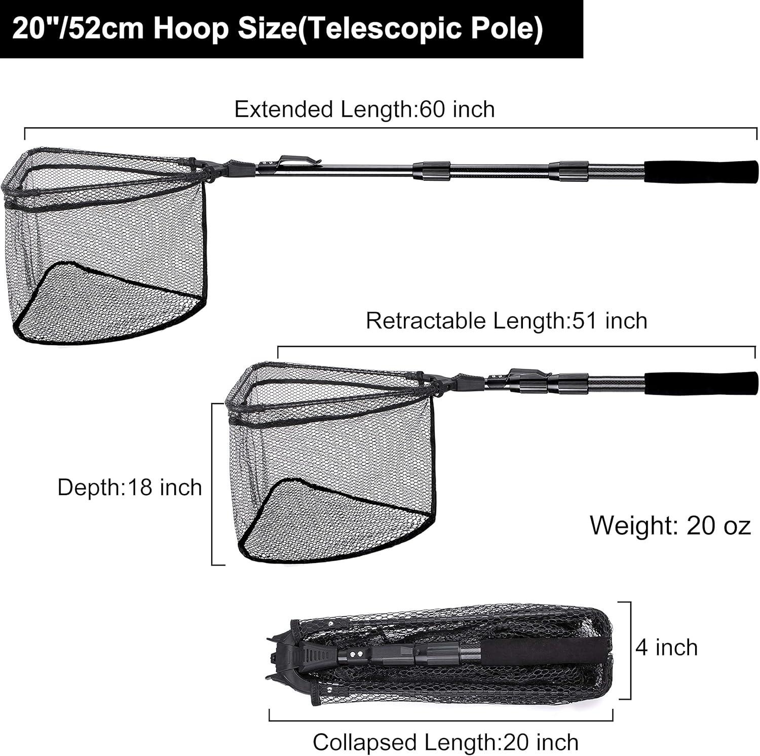 image:imagePLUSINNO Fishing Net Fish Floating Landing Net Kayak Nets with Fixed Foldable Telescopic Pole Handle Bass Trout Fishing Nets with Nylon Mesh for Pond Lake River Fishing Gear Gifts for Men Anglers19750cm Hoop Size 15M BlackExtendable