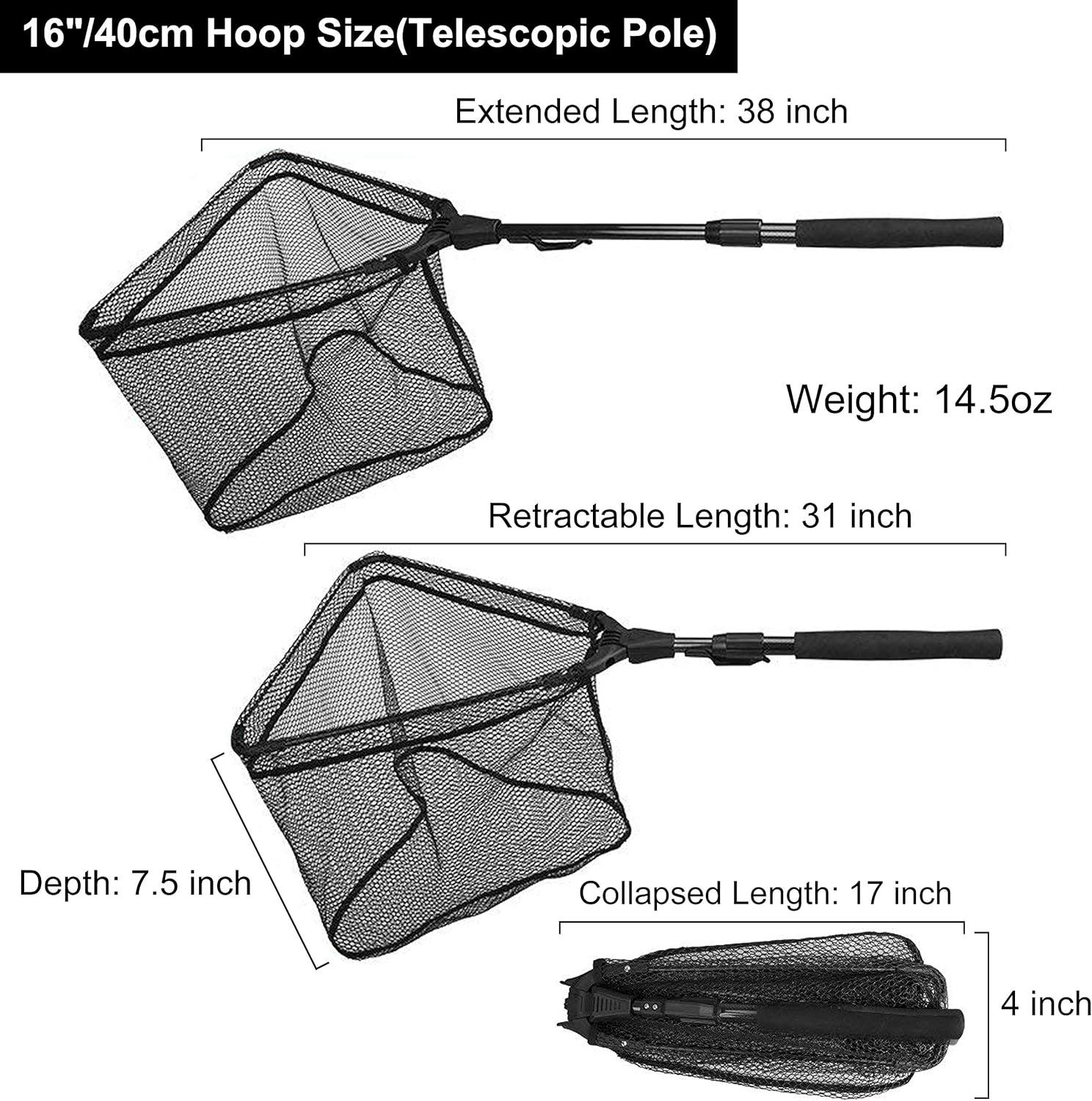 image:imagePLUSINNO Fishing Net Fish Floating Landing Net Kayak Nets with Fixed Foldable Telescopic Pole Handle Bass Trout Fishing Nets with Nylon Mesh for Pond Lake River Fishing Gear Gifts for Men Anglers1640cm Hoop Size Telescopic Pole