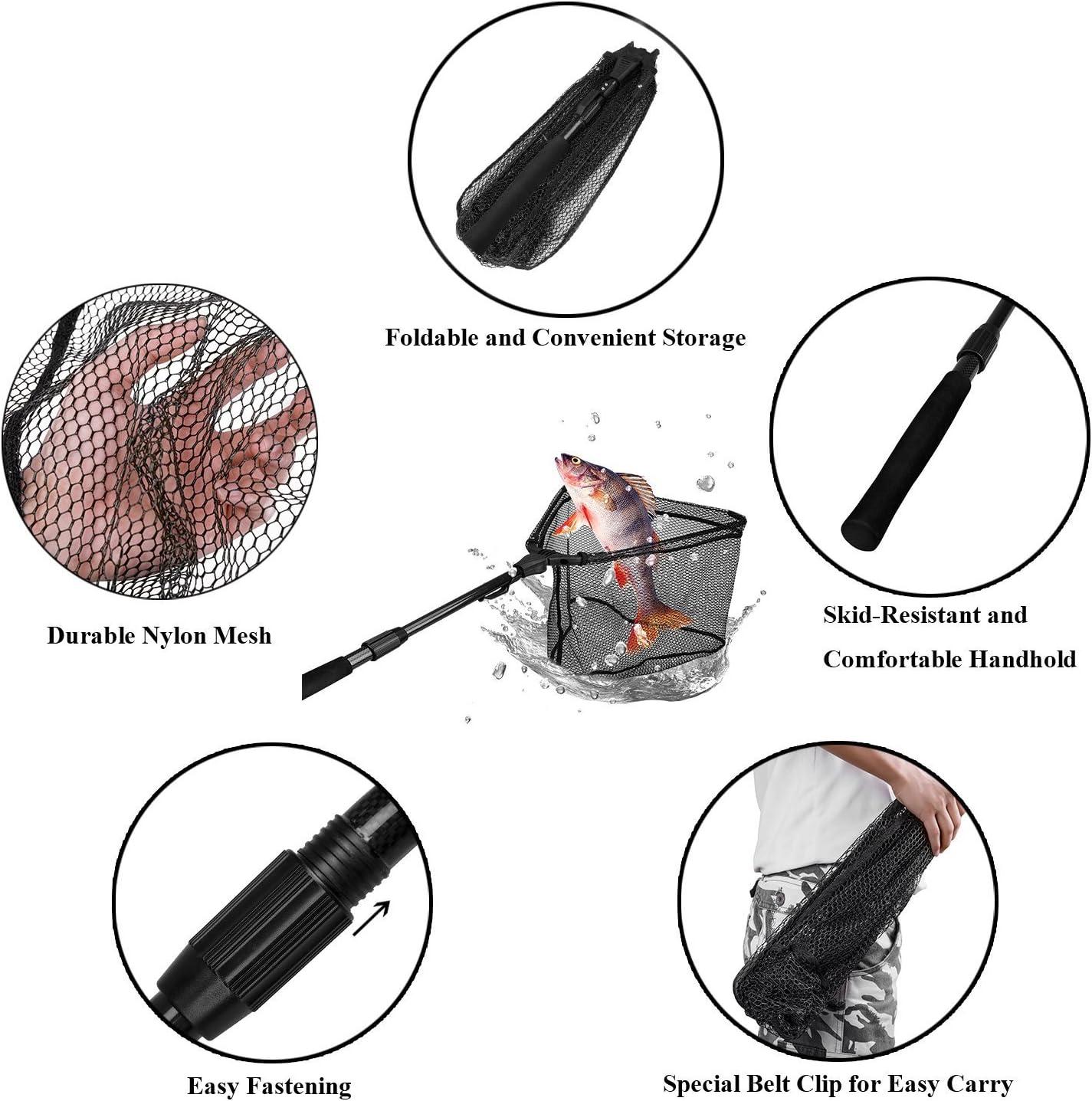 image:imagePLUSINNO Fishing Net Fish Floating Landing Net Kayak Nets with Fixed Foldable Telescopic Pole Handle Bass Trout Fishing Nets with Nylon Mesh for Pond Lake River Fishing Gear Gifts for Men Anglers19750cm Hoop Size 15M BlackExtendable