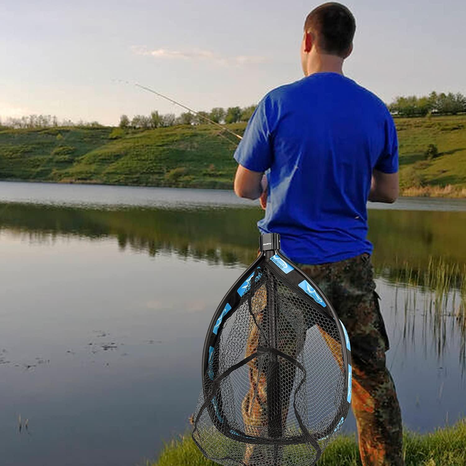 image:imagePLUSINNO Fishing Net Fish Floating Landing Net Kayak Nets with Fixed Foldable Telescopic Pole Handle Bass Trout Fishing Nets with Nylon Mesh for Pond Lake River Fishing Gear Gifts for Men Anglers19750cm Hoop Size 15M BlueExtendable