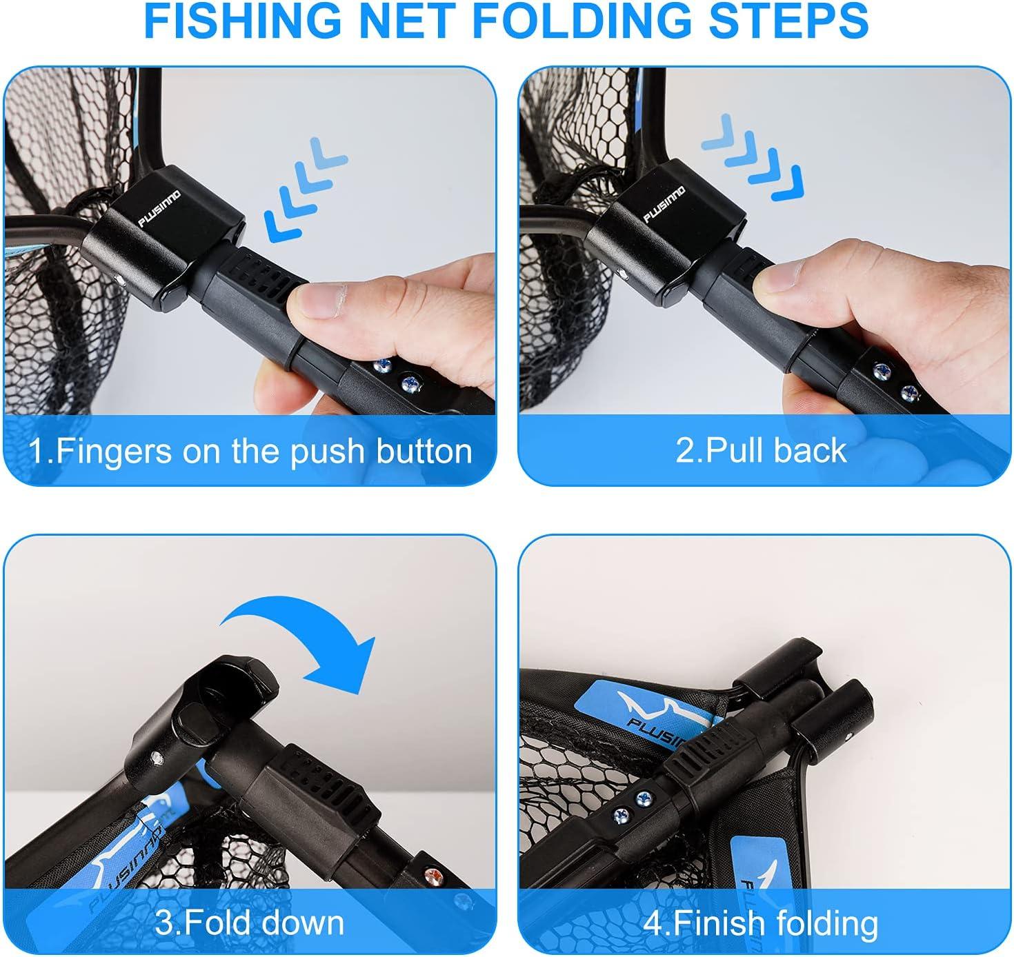 image:imagePLUSINNO Fishing Net Fish Floating Landing Net Kayak Nets with Fixed Foldable Telescopic Pole Handle Bass Trout Fishing Nets with Nylon Mesh for Pond Lake River Fishing Gear Gifts for Men Anglers19750cm Hoop Size 15M BlueExtendable
