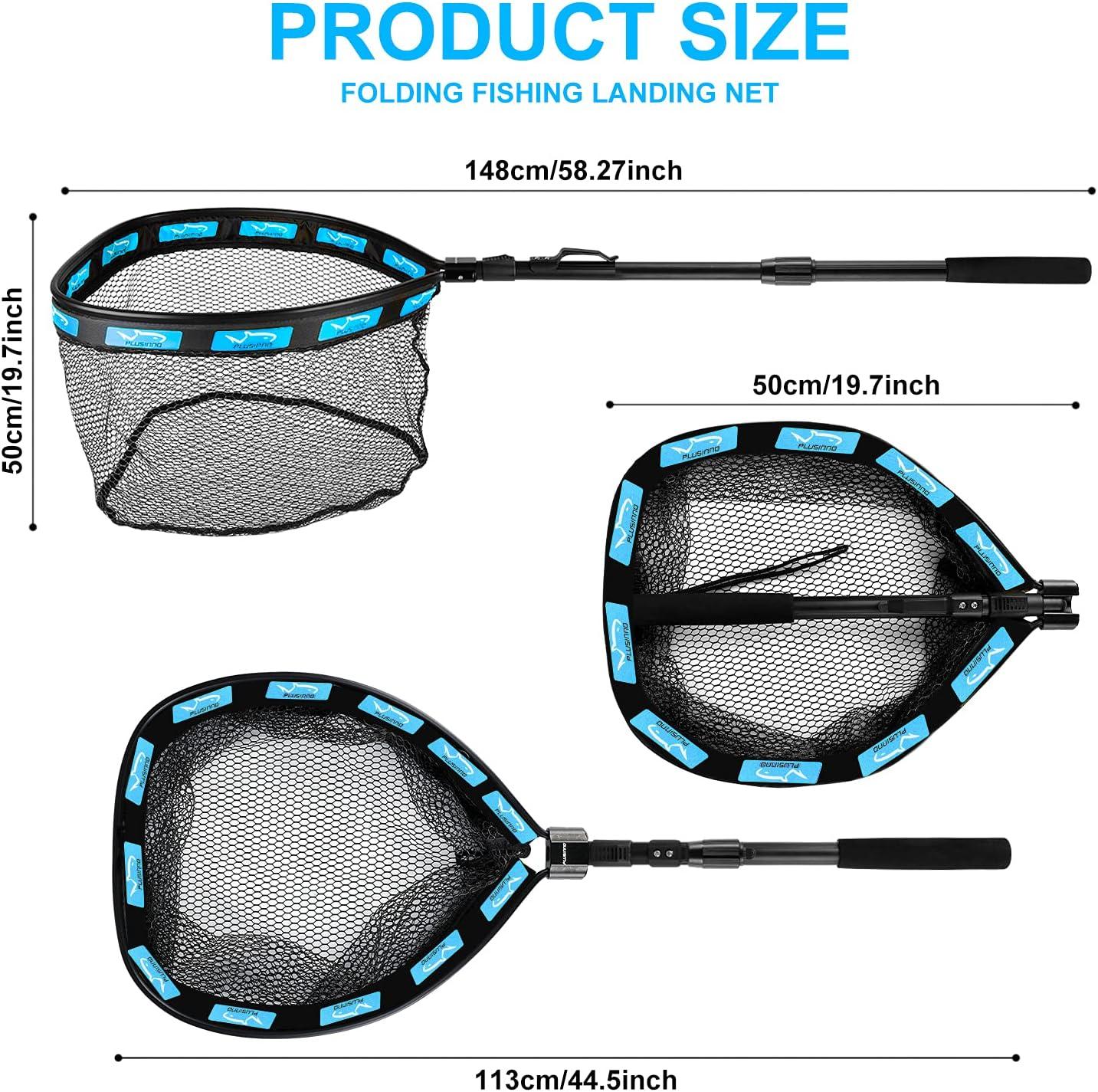 image:imagePLUSINNO Fishing Net Fish Floating Landing Net Kayak Nets with Fixed Foldable Telescopic Pole Handle Bass Trout Fishing Nets with Nylon Mesh for Pond Lake River Fishing Gear Gifts for Men Anglers19750cm Hoop Size 15M BlueExtendable