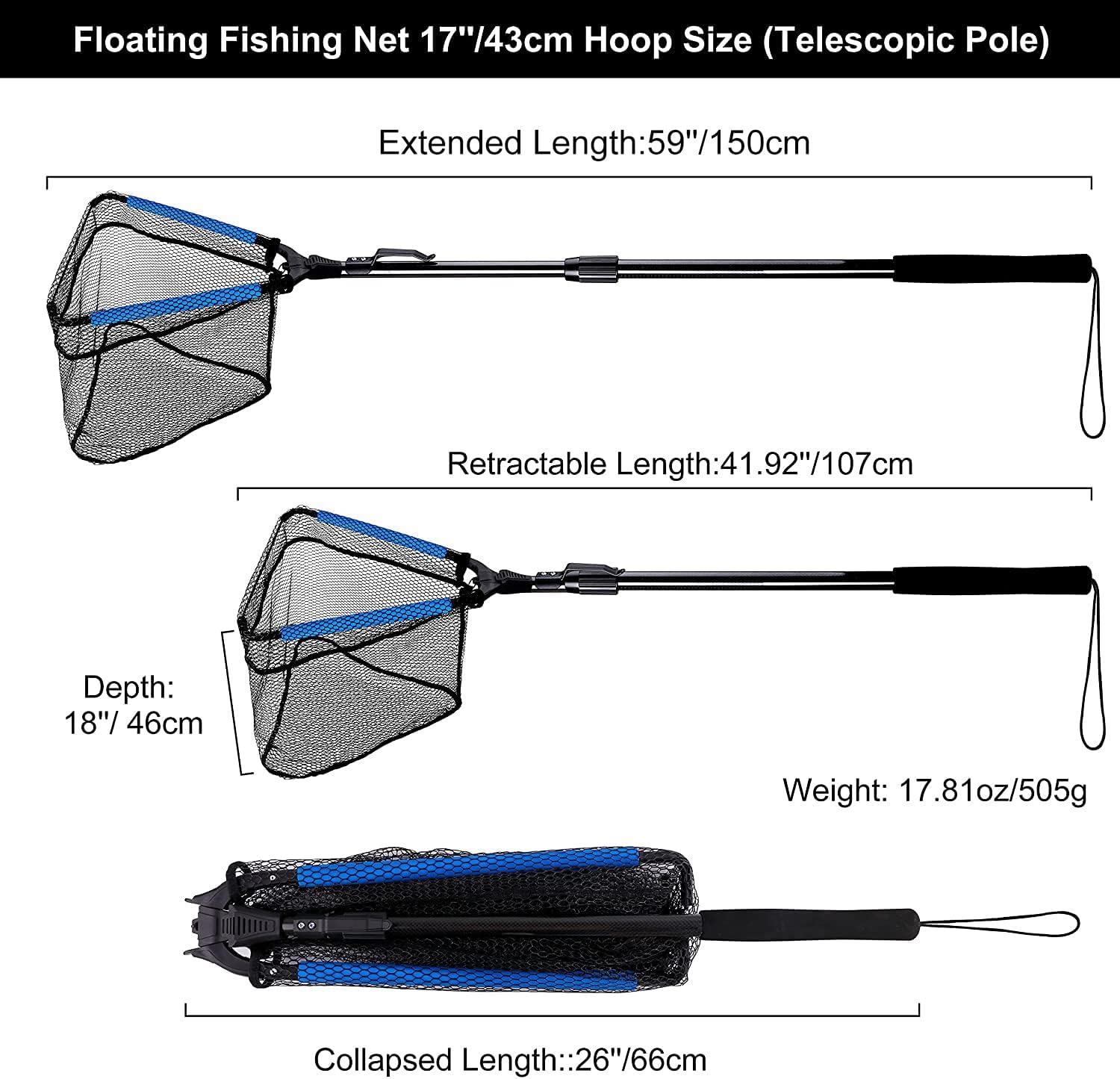 image:imagePLUSINNO Fishing Net Fish Floating Landing Net Kayak Nets with Fixed Foldable Telescopic Pole Handle Bass Trout Fishing Nets with Nylon Mesh for Pond Lake River Fishing Gear Gifts for Men Anglers19750cm Hoop Size 15MExtendable