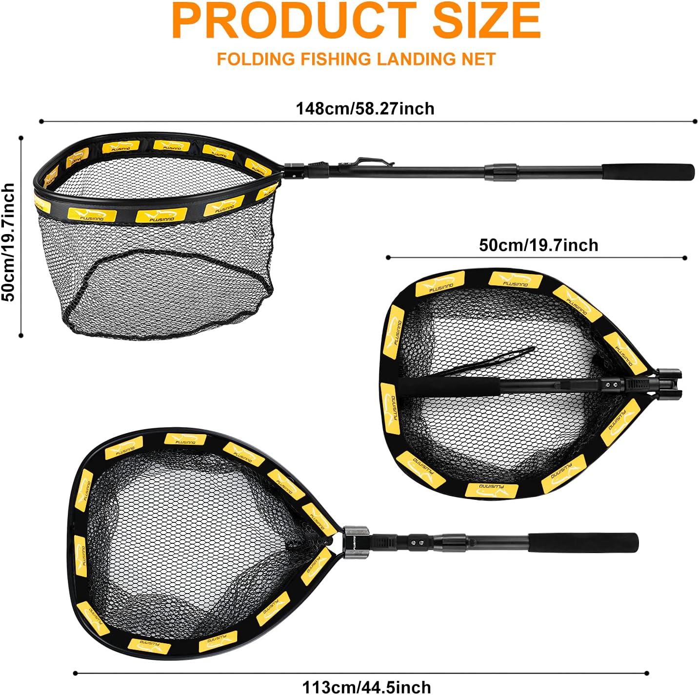 image:imagePLUSINNO Fishing Net Fish Floating Landing Net Kayak Nets with Fixed Foldable Telescopic Pole Handle Bass Trout Fishing Nets with Nylon Mesh for Pond Lake River Fishing Gear Gifts for Men Anglers19750cm Hoop Size 15M OrangeExtendable