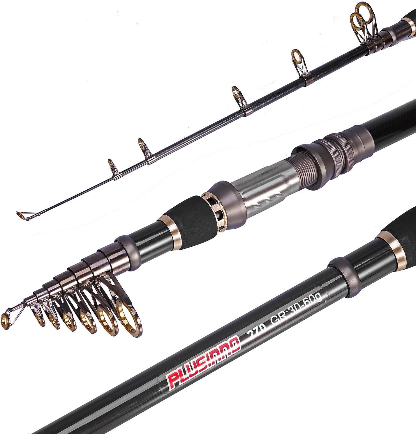 image:imagePLUSINNO Fishing Rod Telescopic Fishing Rod and Reel Combo Collapsible Travel Fishing Pole Rod Starter Kit Carbon Fiber Fishing Rods and 12 1 Bearings Stainless Steel Fishing Gifts for Men AdultsONLY Fishing rod not include reel