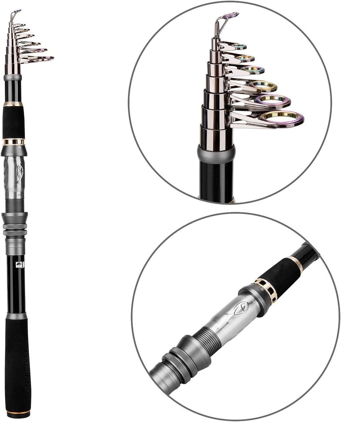 image:imagePLUSINNO Fishing Rod Telescopic Fishing Rod and Reel Combo Collapsible Travel Fishing Pole Rod Starter Kit Carbon Fiber Fishing Rods and 12 1 Bearings Stainless Steel Fishing Gifts for Men AdultsONLY Fishing rod not include reel