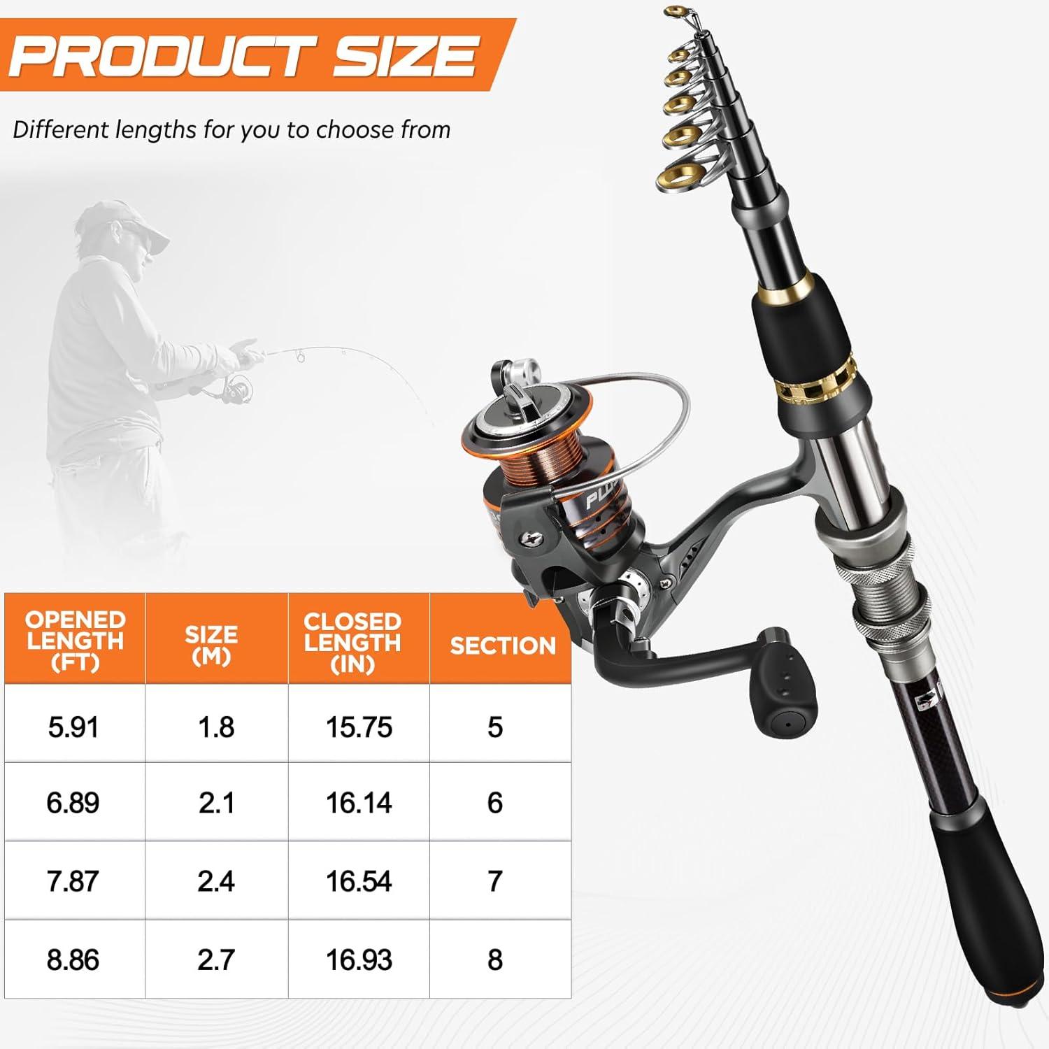 image:imagePLUSINNO Fishing Rod Telescopic Fishing Rod and Reel Combo Collapsible Travel Fishing Pole Rod Starter Kit Carbon Fiber Fishing Rods and 12 1 Bearings Stainless Steel Fishing Gifts for Men AdultsFull Kit with Carrier Case