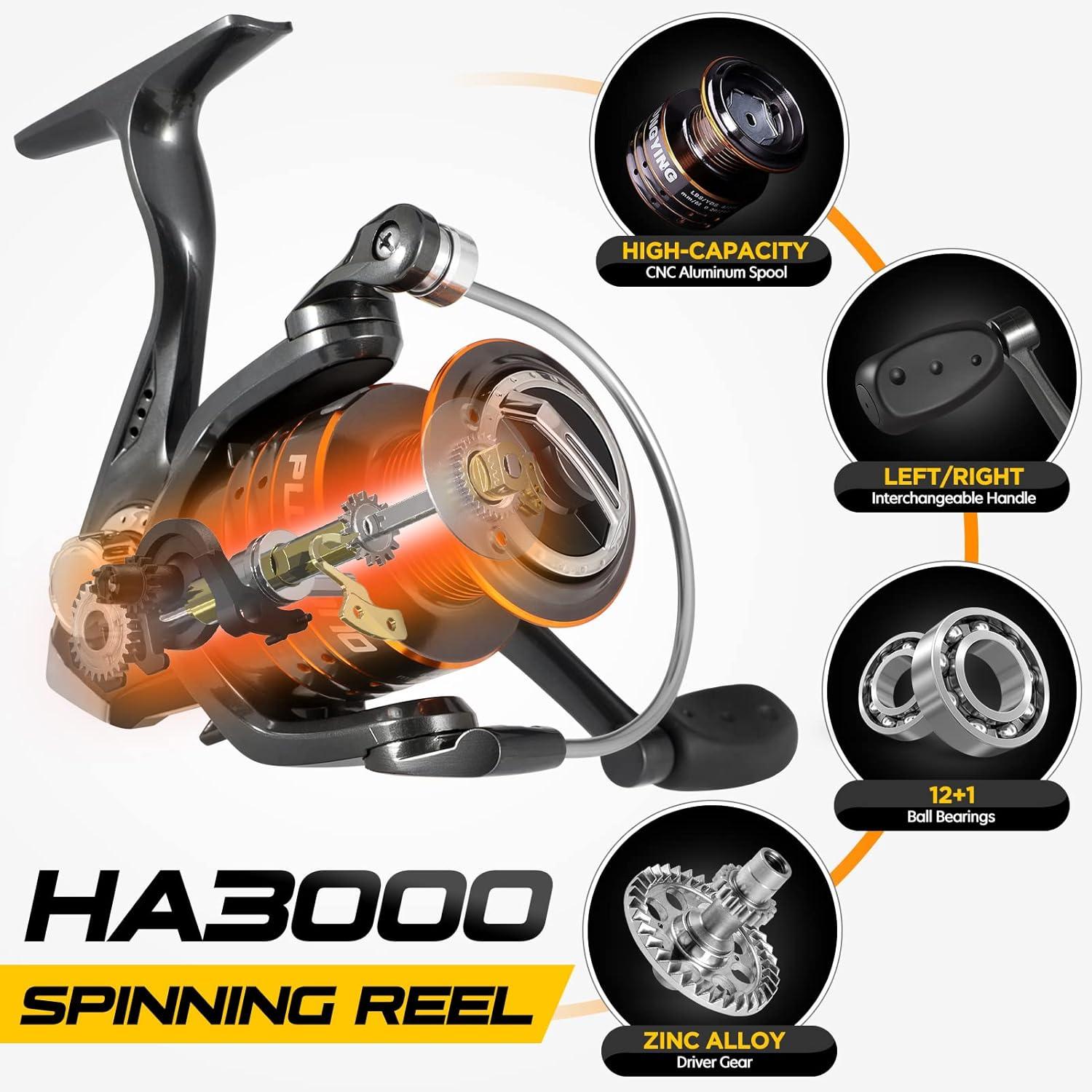 image:imagePLUSINNO Fishing Rod and Reel Combos Carbon Fiber Telescopic Fishing Pole Spinning Reel 12 1 Shielded Bearings Stainless Steel BBFull Kit with Carrier Case