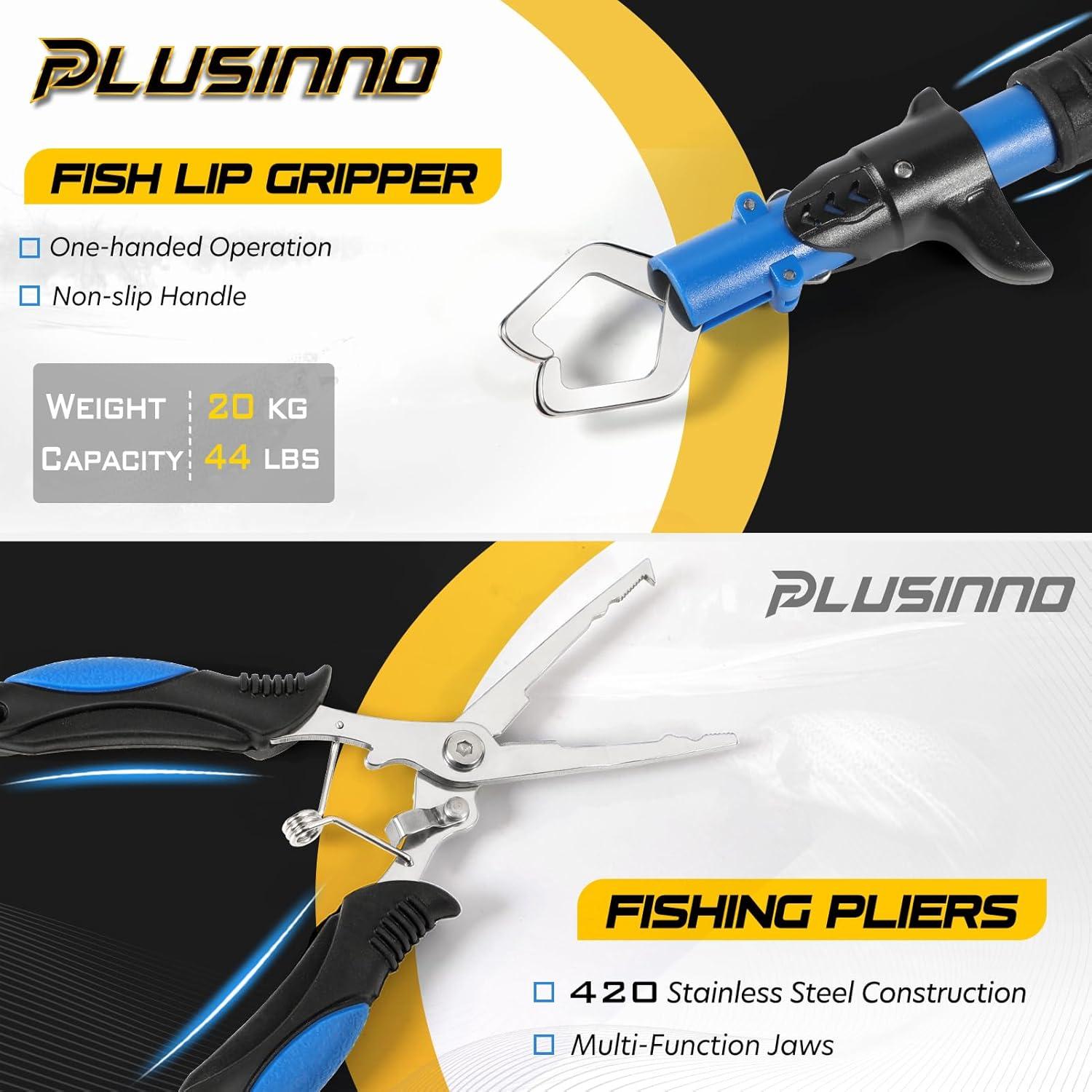 image:imagePLUSINNO Fishing Rod and Reel Combos Carbon Fiber Telescopic Fishing Pole Spinning Reel 12 1 Shielded Bearings Stainless Steel BBFull Kit with Fishing Tools