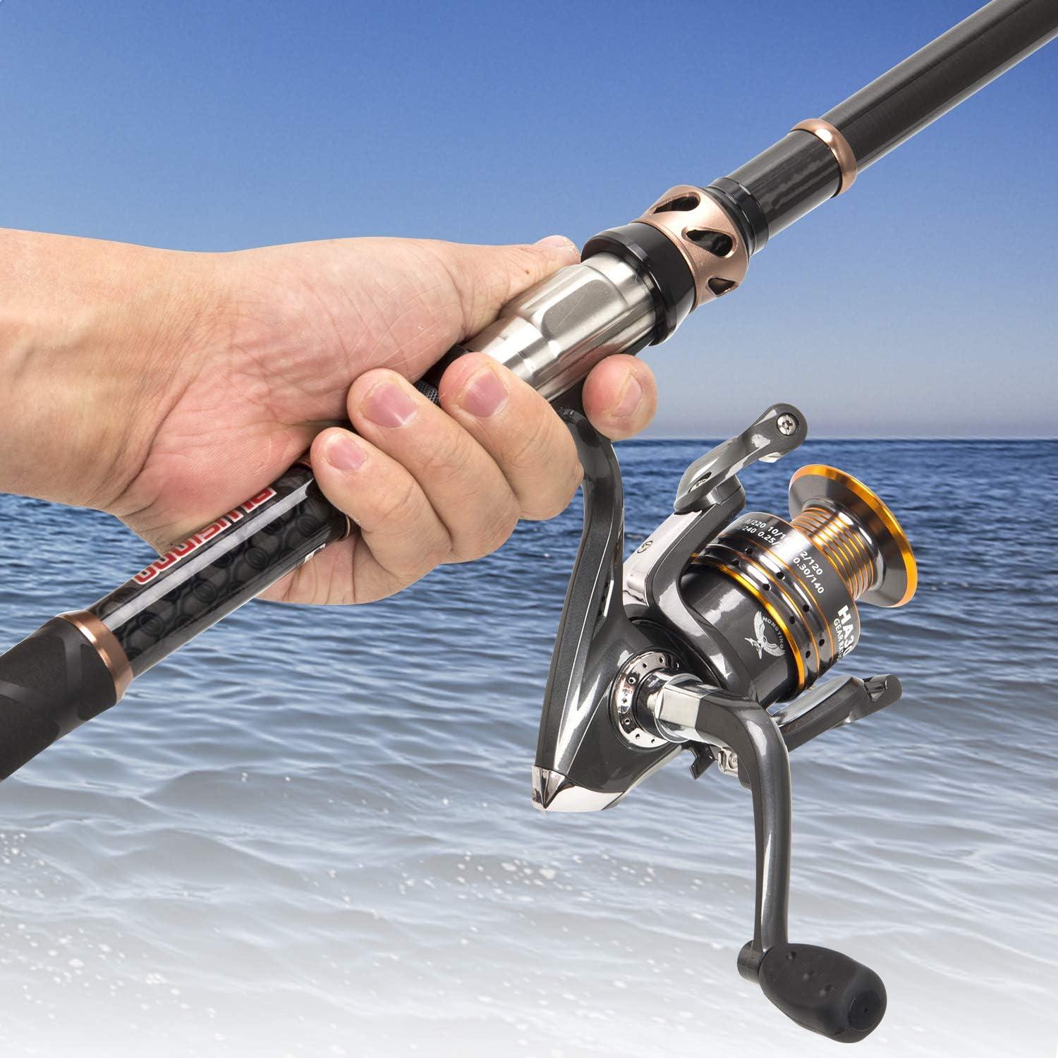 image:imagePLUSINNO Fishing Rod and Reel Combos Carbon Fiber Telescopic Fishing Pole Spinning Reel 12 1 Shielded Bearings Stainless Steel BBONLY Fishing rod not include reel
