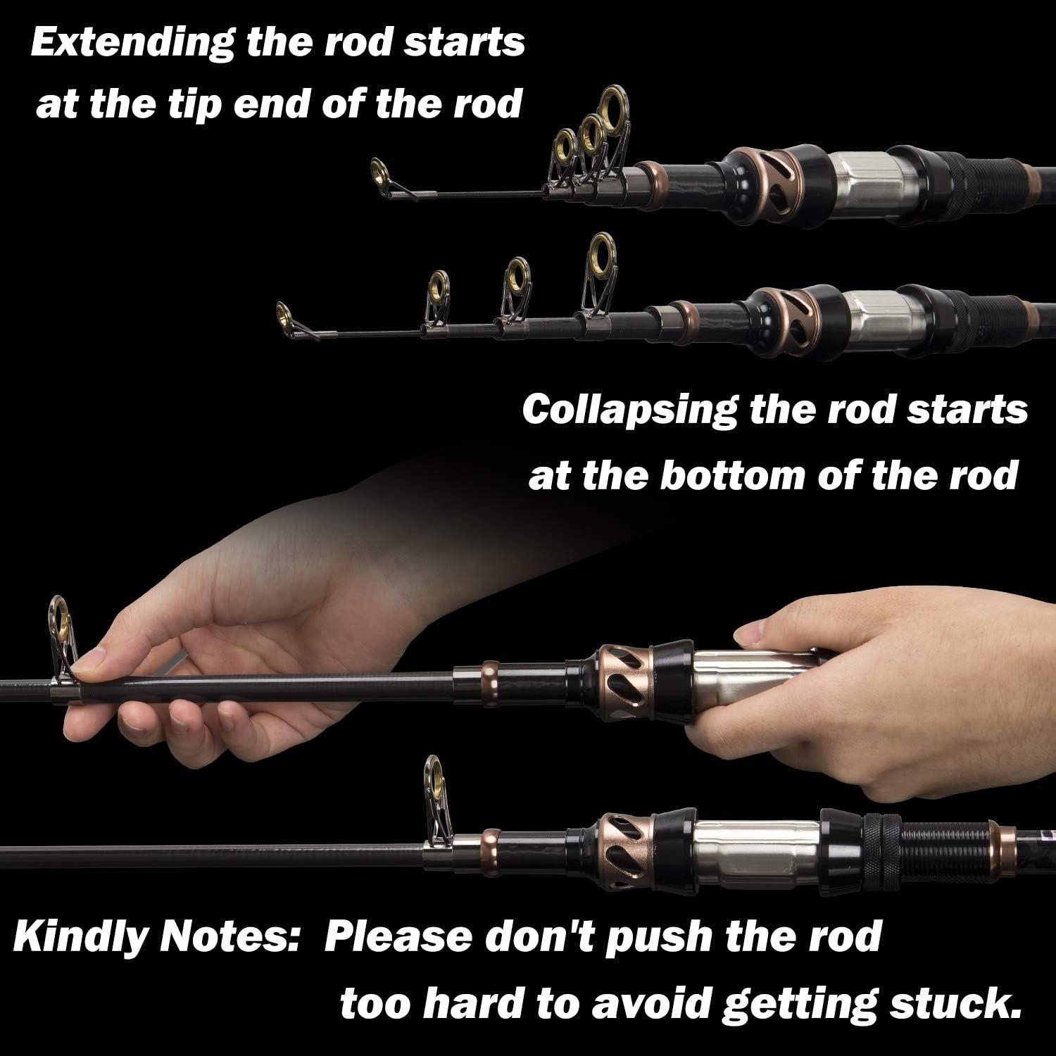 image:imagePLUSINNO Fishing Rod and Reel Combos Carbon Fiber Telescopic Fishing Pole Spinning Reel 12 1 Shielded Bearings Stainless Steel BBONLY Fishing rod not include reel