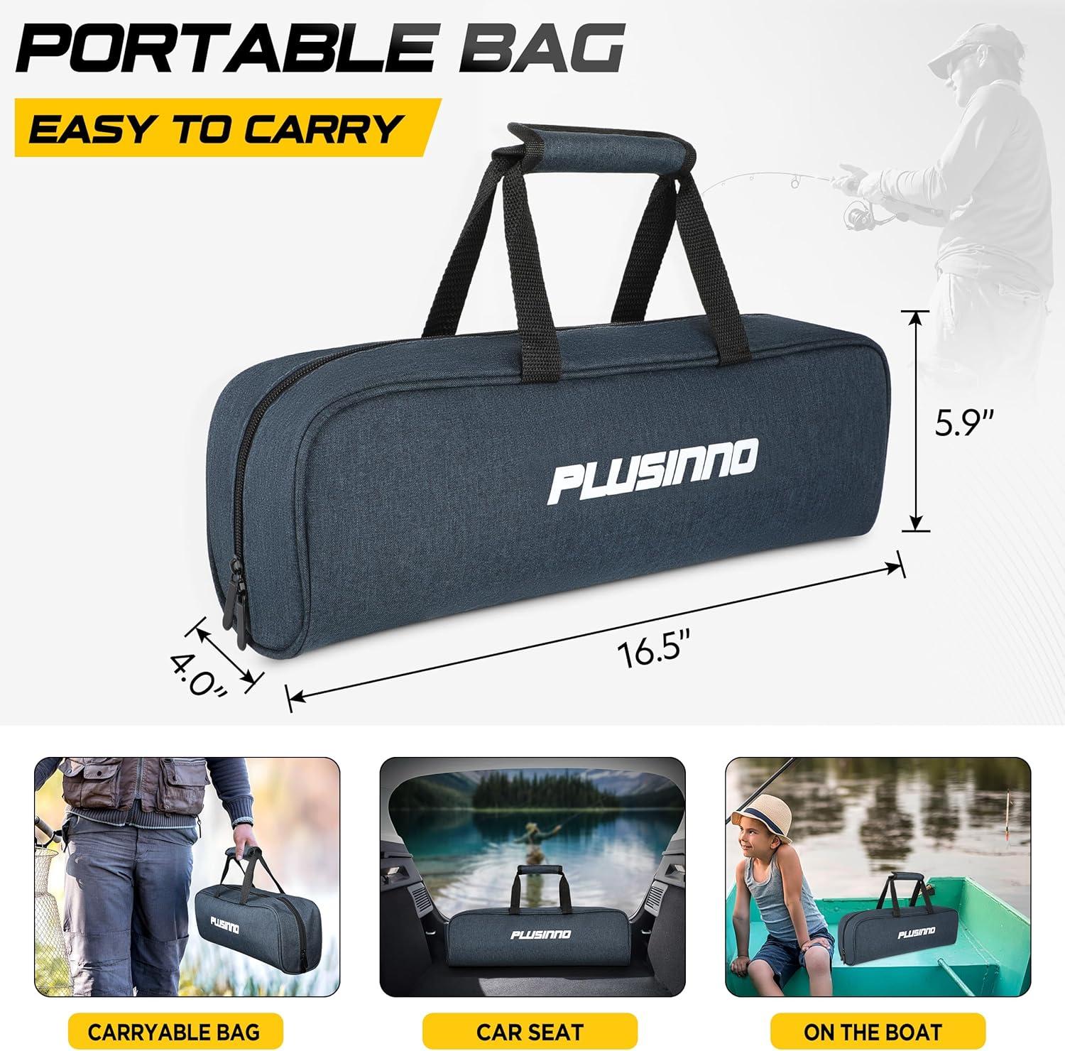 image:imagePLUSINNO Fishing Rod and Reel Combos Carbon Fiber Telescopic Fishing Pole Spinning Reel 12 1 Shielded Bearings Stainless Steel BBX2PACK Full Kit with Carrier Case