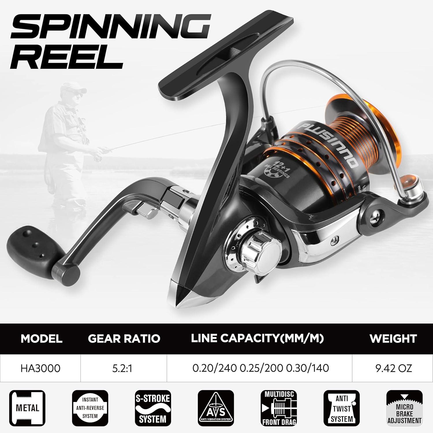 image:imagePLUSINNO Fishing Rod and Reel Combos Carbon Fiber Telescopic Fishing Pole Spinning Reel 12 1 Shielded Bearings Stainless Steel BBX2PACK Full Kit with Carrier Case