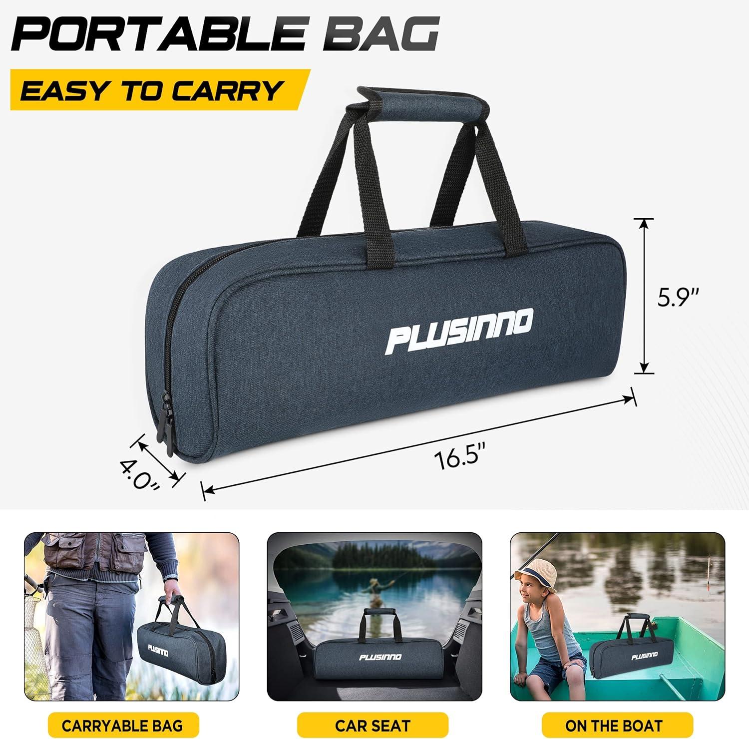 image:imagePLUSINNO Fishing Rod and Reel Combos Carbon Fiber Telescopic Fishing Pole Spinning Reel 12 1 Shielded Bearings Stainless Steel BBXFull Kit With Carrier Bag