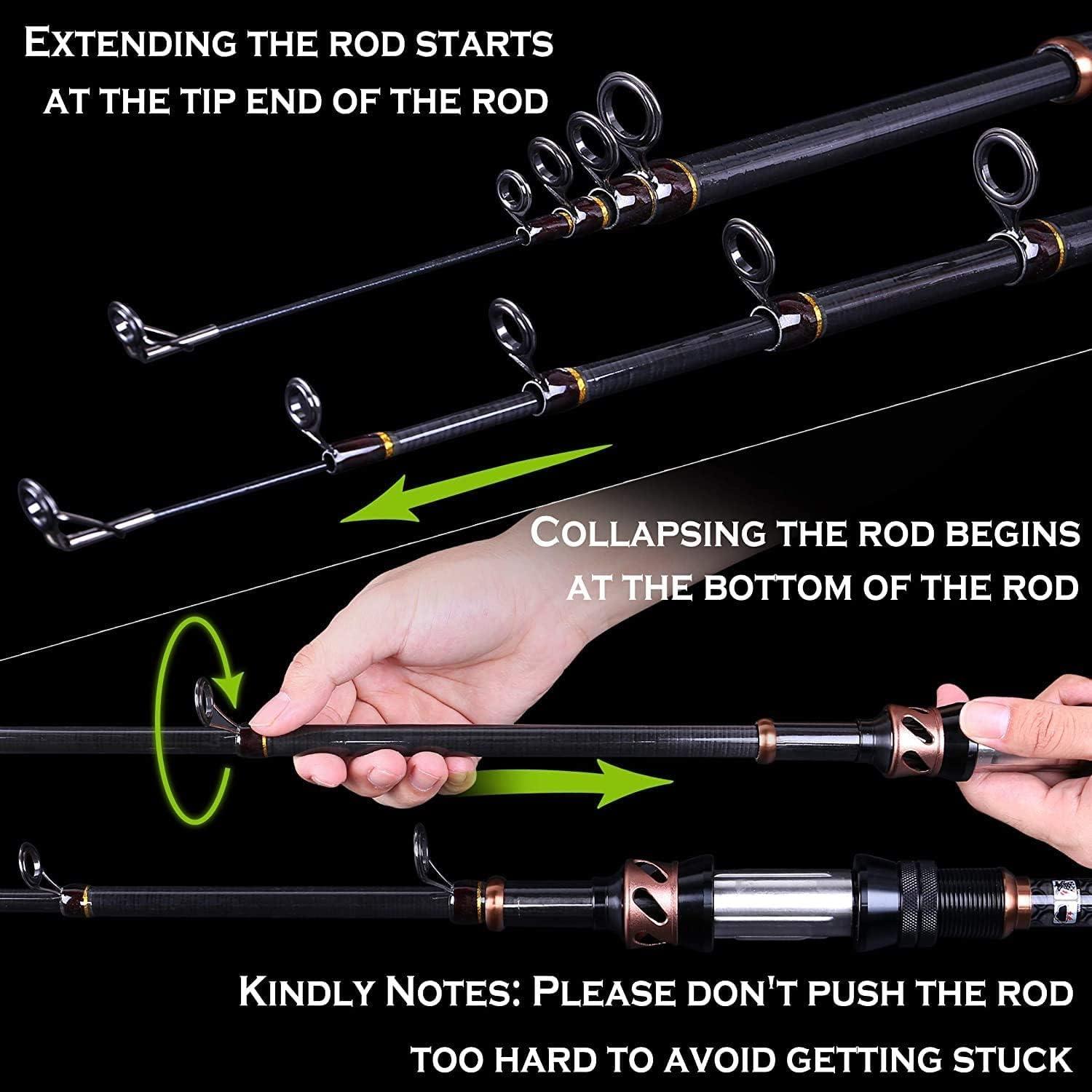image:imagePLUSINNO Fishing Rod and Reel Combos Carbon Fiber Telescopic Fishing Pole Spinning Reel 12 1 Shielded Bearings Stainless Steel BBXONLY Fishing rod not include reel