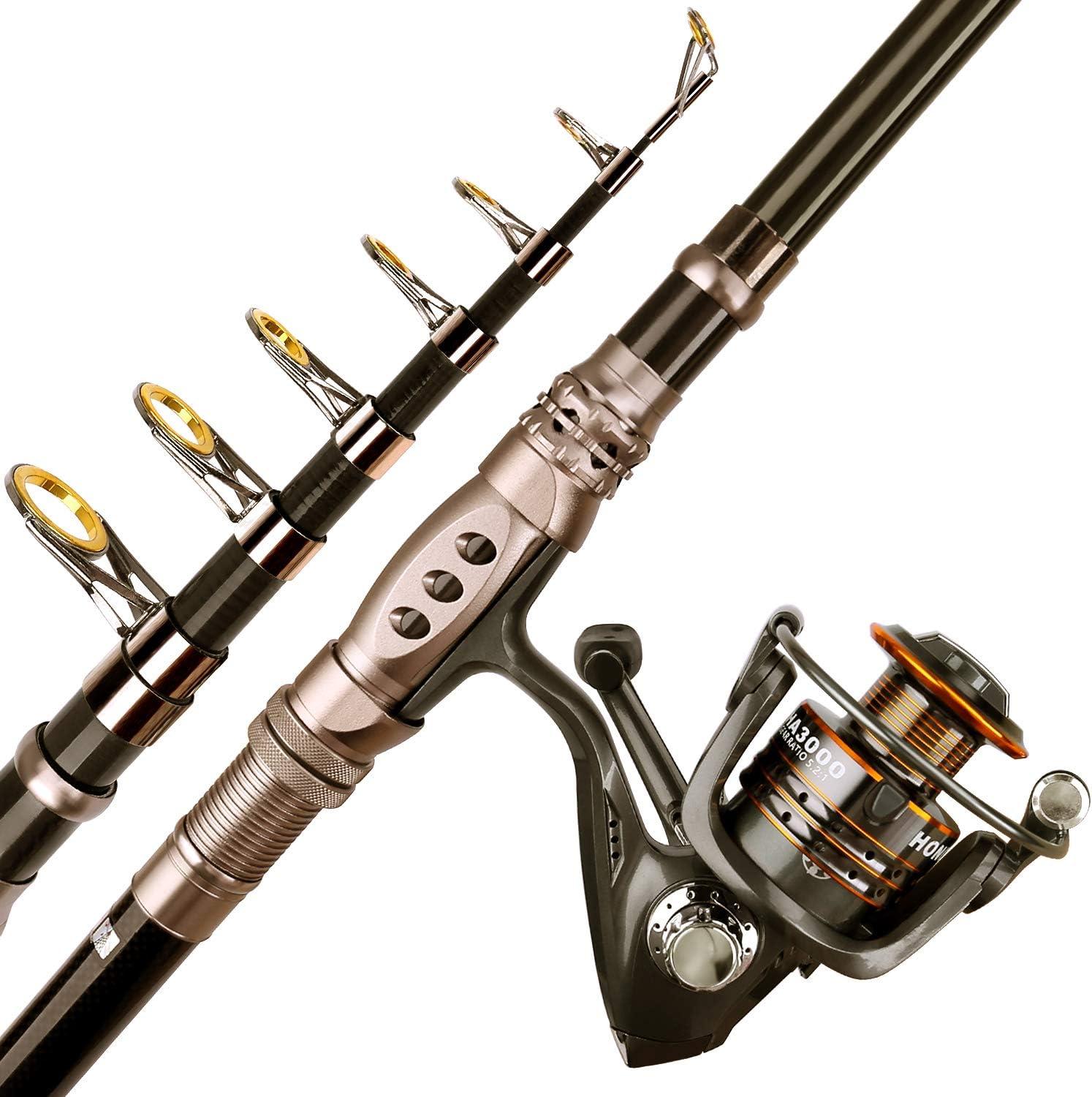 image:imagePLUSINNO Fishing Rod and Reel Combos Carbon Fiber Telescopic Fishing Pole with Reel Combo Sea Saltwater Freshwater Kit Fishing Rod KitFishing rodreelNo LuresLine