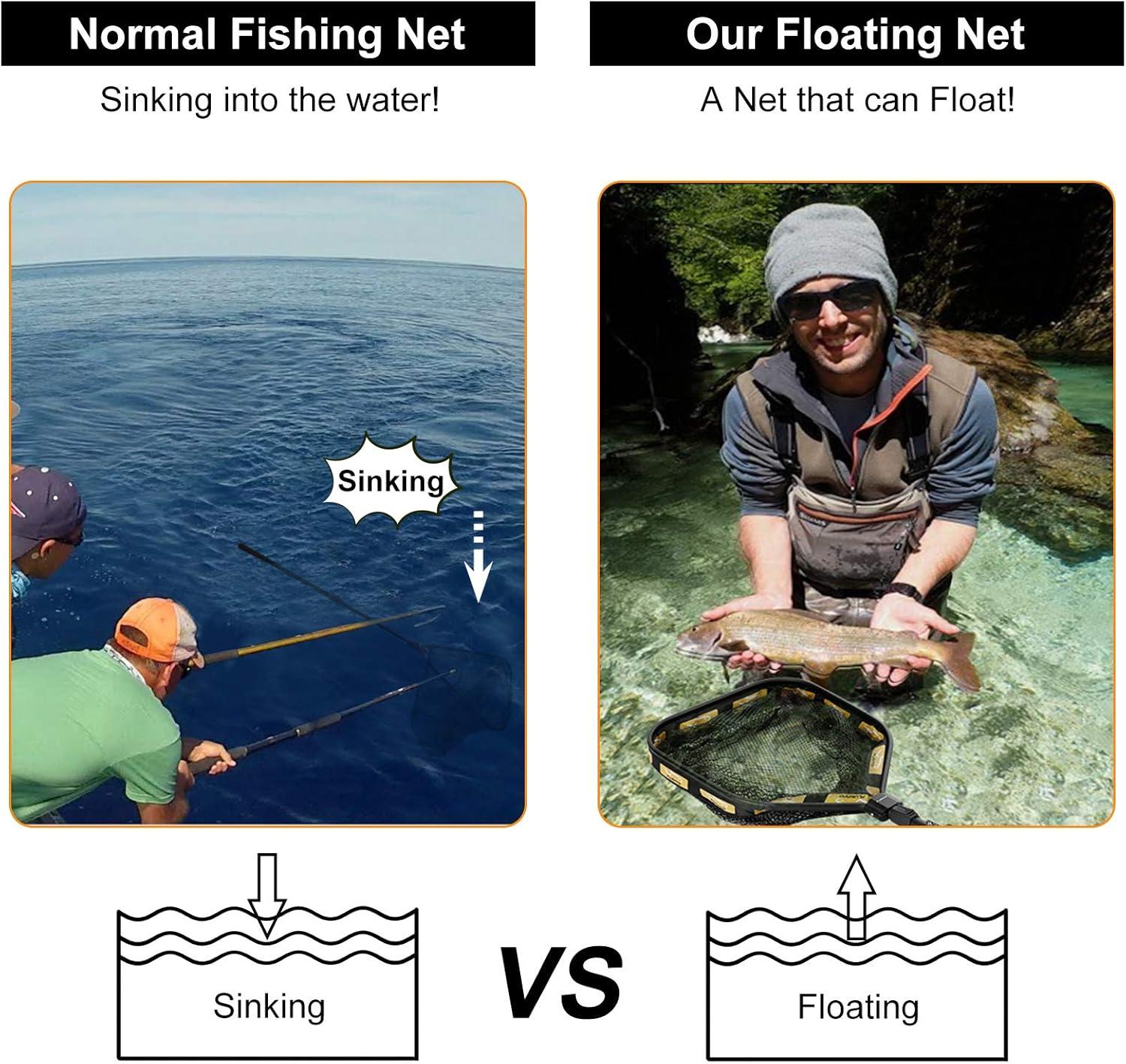 image:imagePLUSINNO Floating Fishing Net for Steelhead Salmon Fly Kayak Catfish Bass Trout Fishing Rubber Coated Foldable Landing Net with Fixed or Telescoping Pole Handle Fishing Gear and Gifts for Men11830cm Hoop Size Orange with Magnetic Release